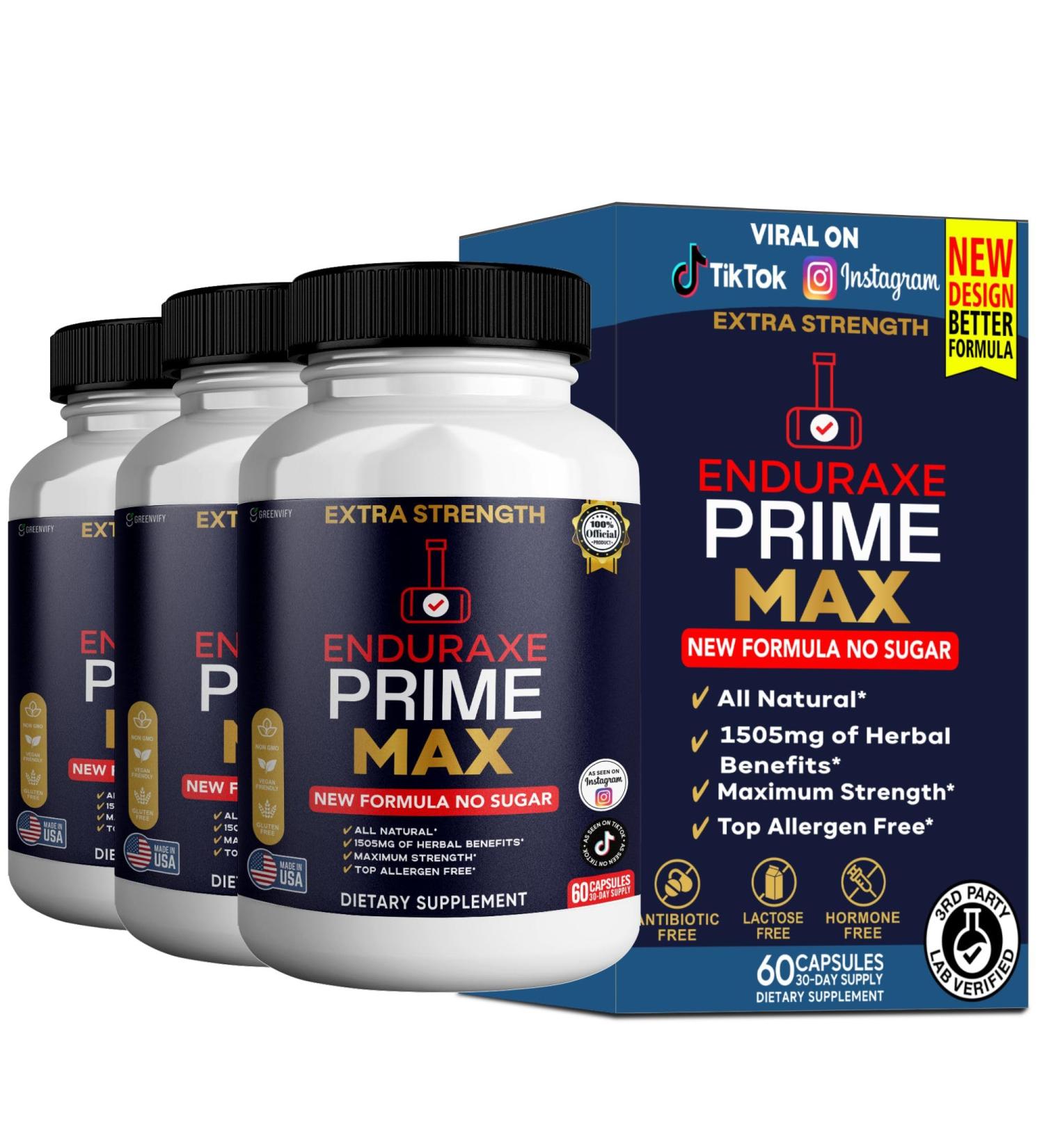 GREENVIFY Enduraxe Prime Max Extra Strength Organic Maca Root Supplement 60 Capsules 30-Day Supply Vegan (3) - Buy Online on GoSupps.com