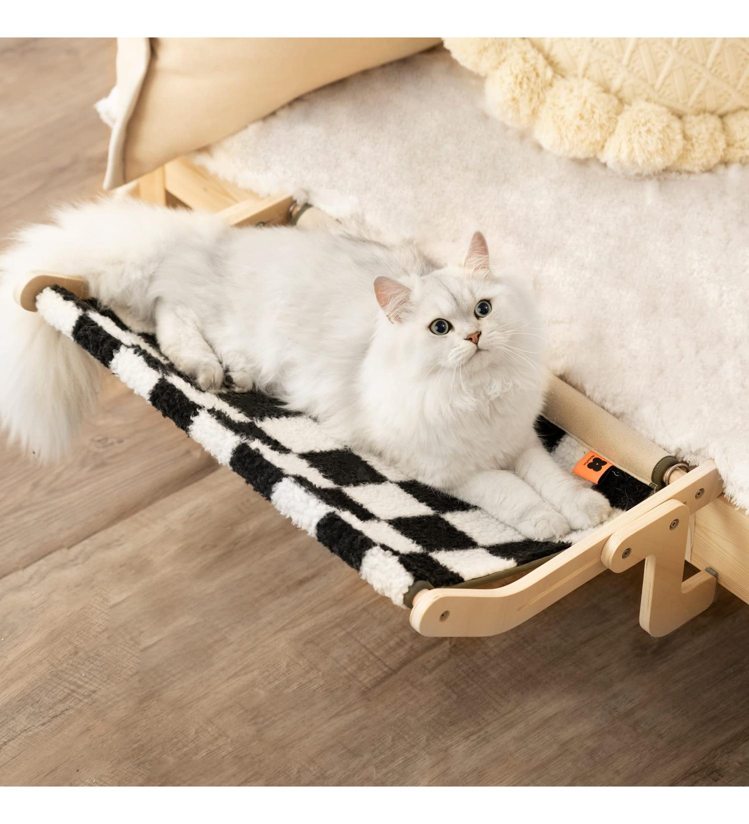 Cat Window Perch - Sturdy Plush Hammock Bed for Indoor Cats | No Drilling or Suction Cups | Durable Space-Saving Window Seat with Chessboard Pattern - Buy Online on GoSupps.com