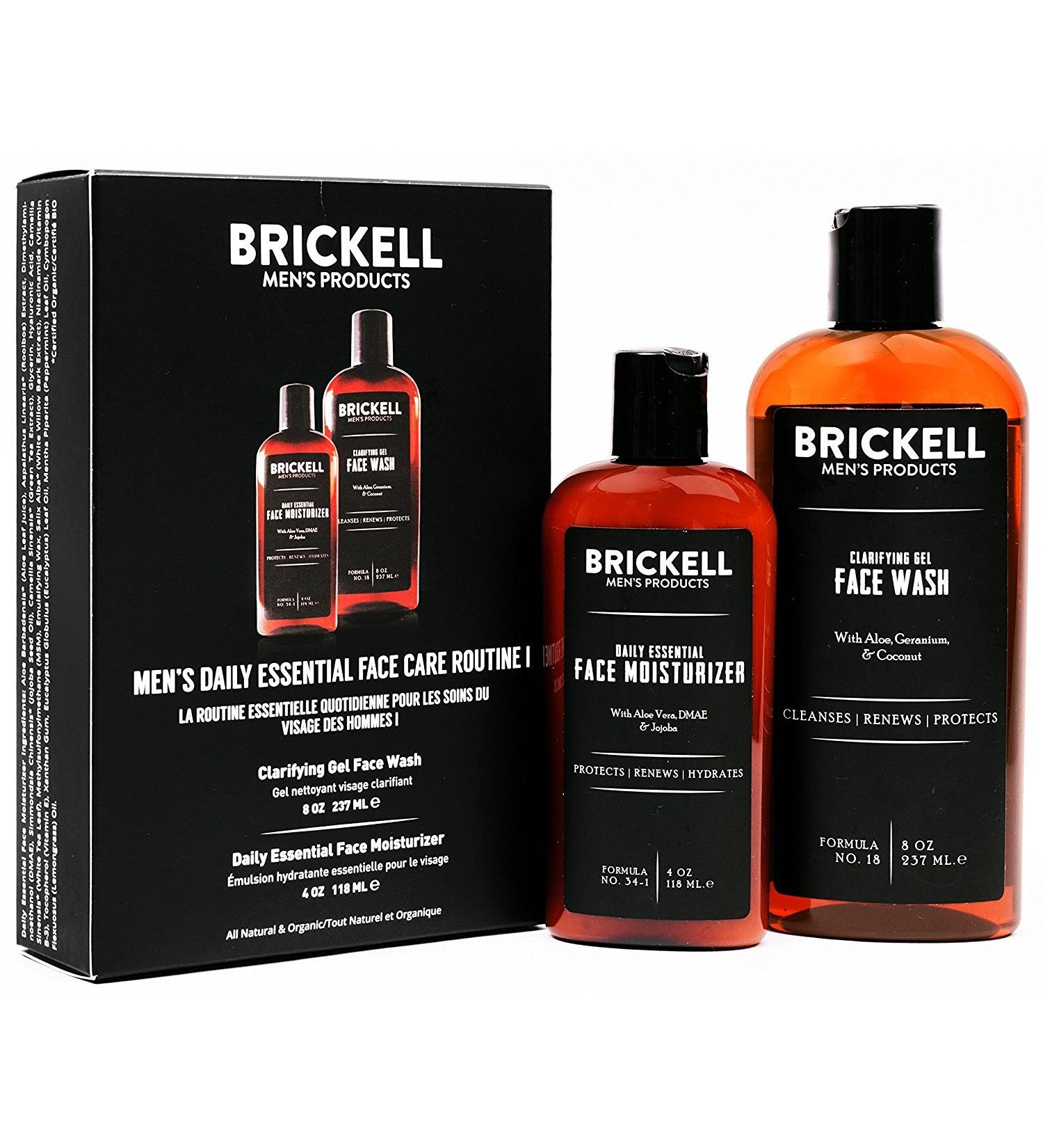 Brickell Men's Daily Essential Face Care Routine - Gel Facial Cleanser & Moisturizer Set | Natural & Organic Men's Skincare Gift - Buy Online on GoSupps.com