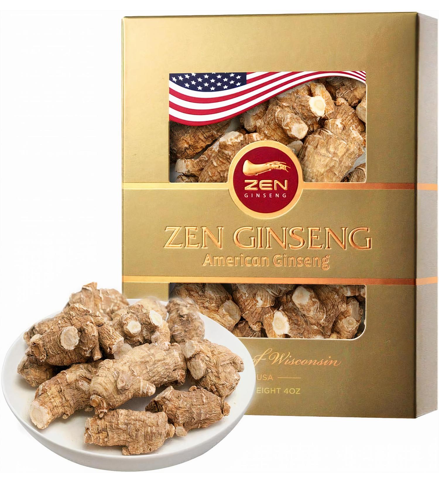 Premium Quality of Extra Large Round - American Wisconsin Ginseng Root (4oz/Box) Boosts Energy Performance & Mental Health for Men & Women. ZenGinseng USA - Buy Online on GoSupps.com