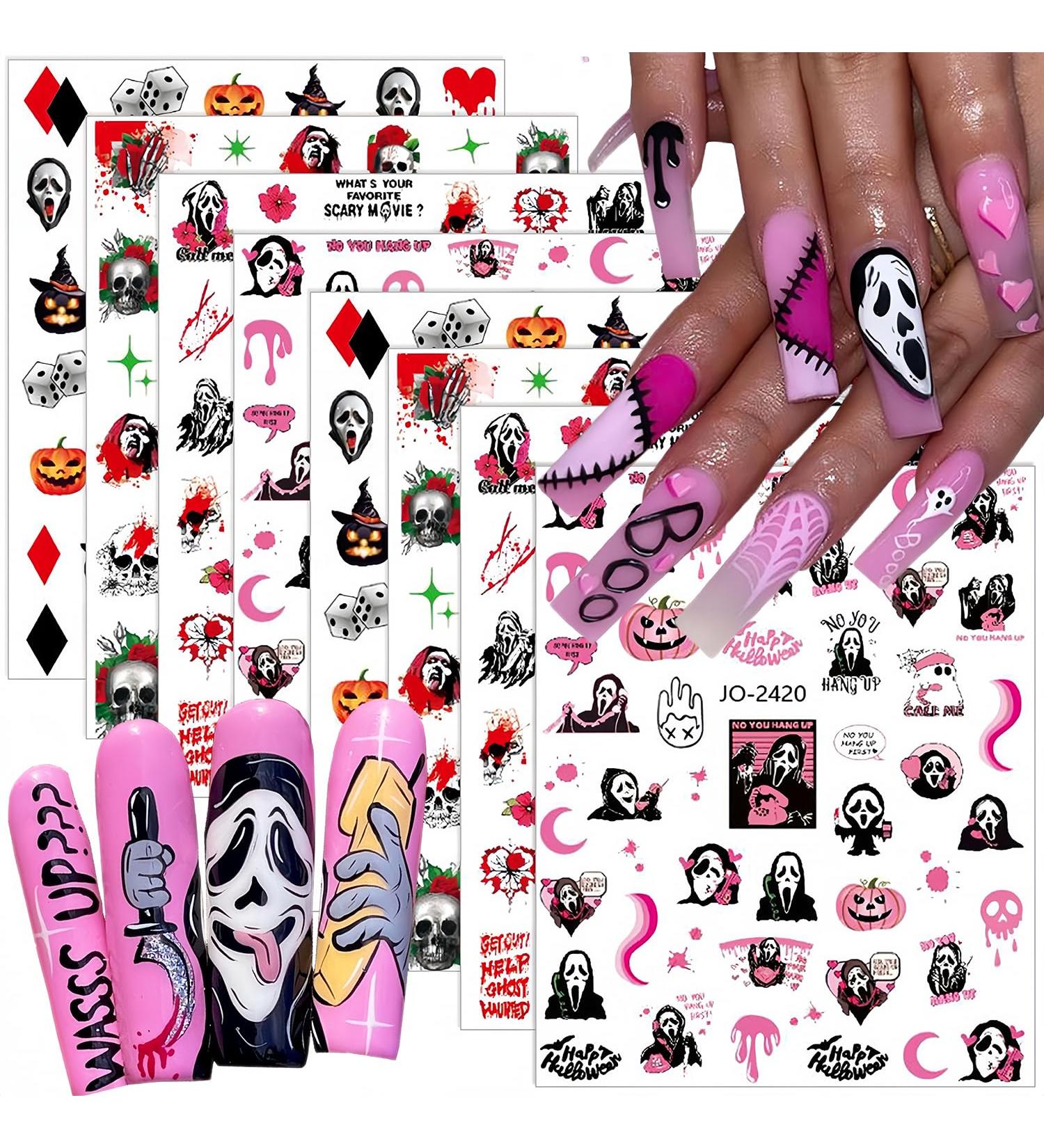 8 Sheets Halloween Ghost Nail Art Stickers - Cute 3D Self-Adhesive Designs for DIY Manicure - Horror Nail Decorations for Women & Girls - Buy Online on GoSupps.com