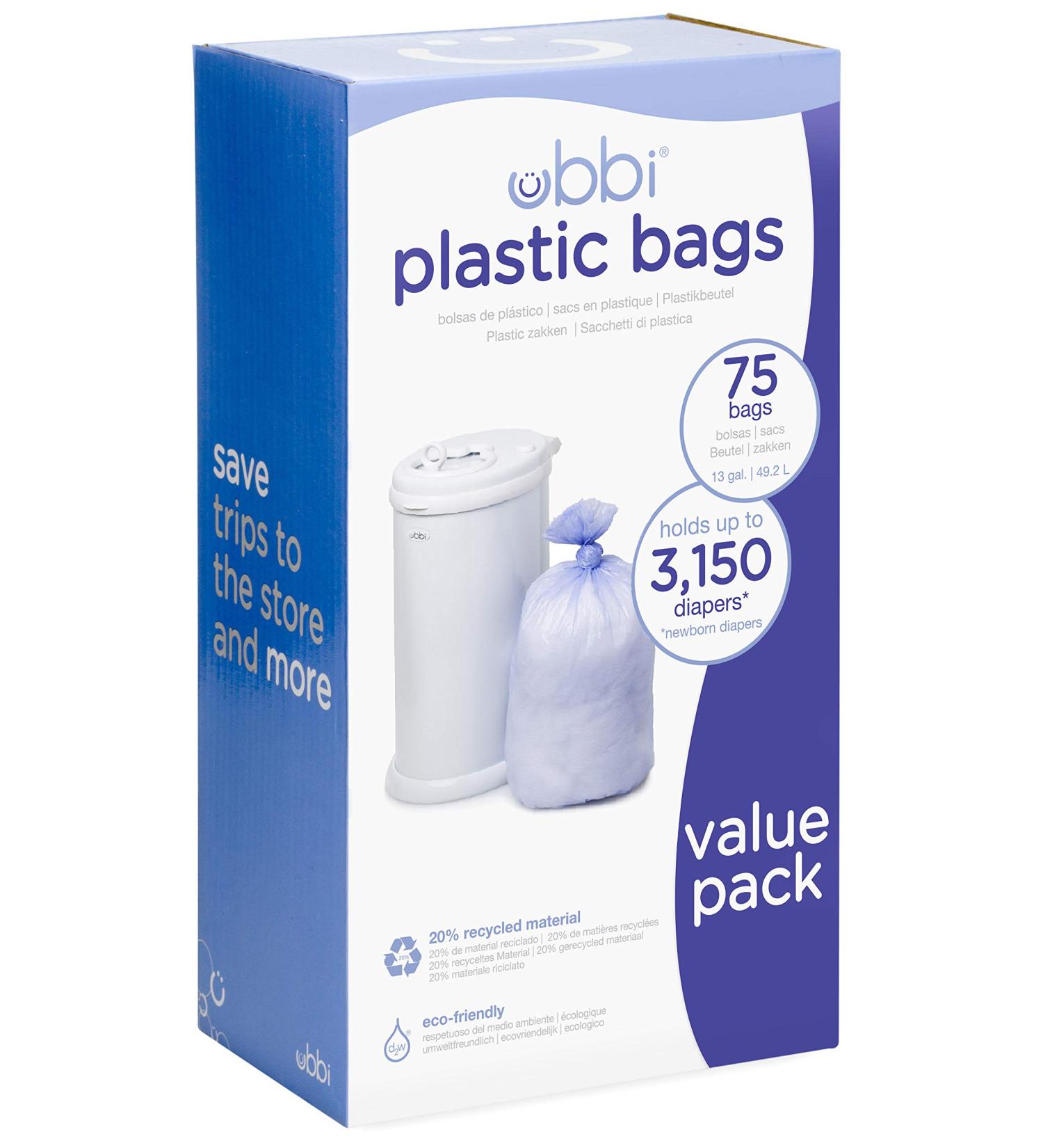 Ubbi Disposable Diaper Pail Plastic Bags - 75 Count Value Pack for 13-Gallon Diaper Pails - Buy Online on GoSupps.com