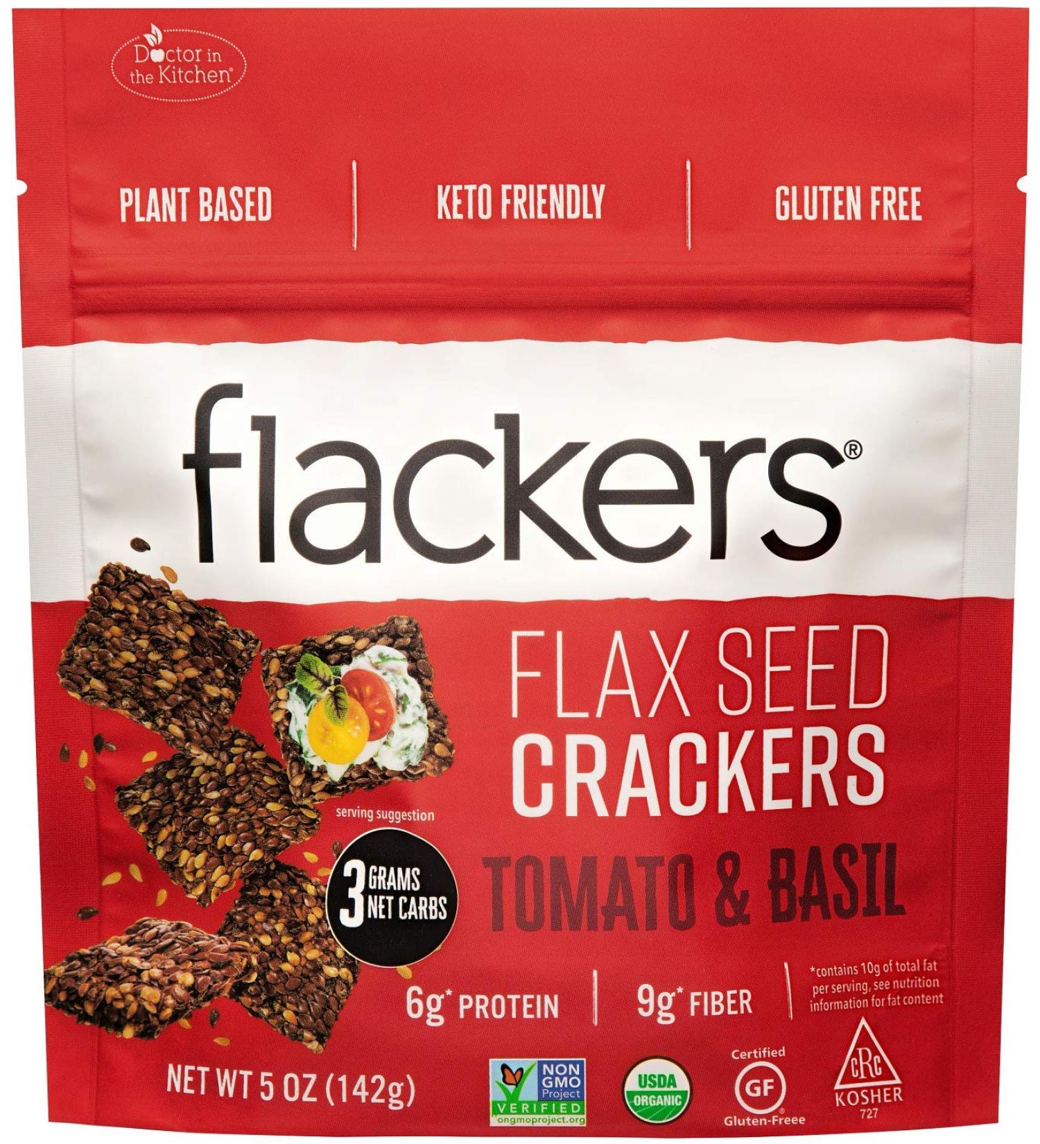 Doctor In The Kitchen Flackers Organic Flax Seed Crackers, Tomato Basil, 5 Ounce