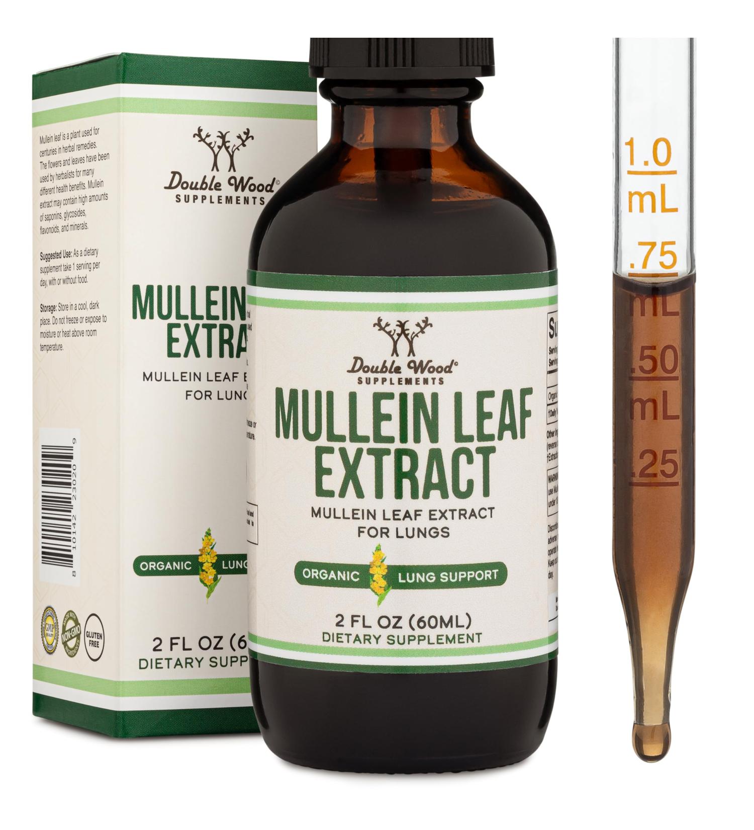 Mullein Drops for Lungs - Organic Mullein Leaf Extract for Lungs - 2FL OZ 60 Servings (Better Absorbed Than Capsules Great Addition to Mullein Tea) to Support Lung Health by Double Wood - Buy Online on GoSupps.com
