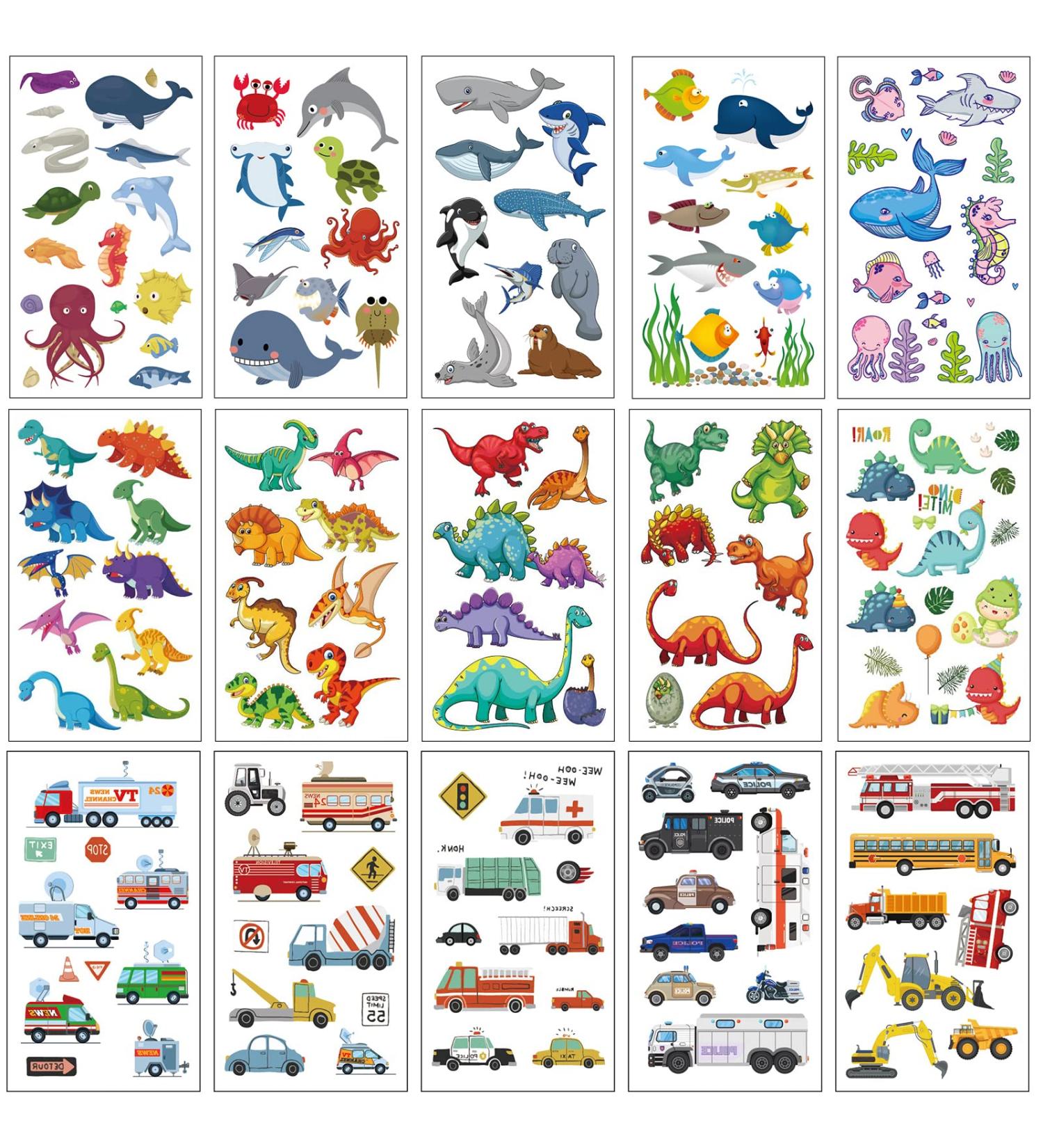 Apeso Kids Temporary Tattoos Kit - 30 Sheets, 300Pcs Cute Fake Tattoo Stickers, Waterproof Birthday Party Favor - Dinosaur, Sea Animal & Vehicle Themes - Buy Online on GoSupps.com