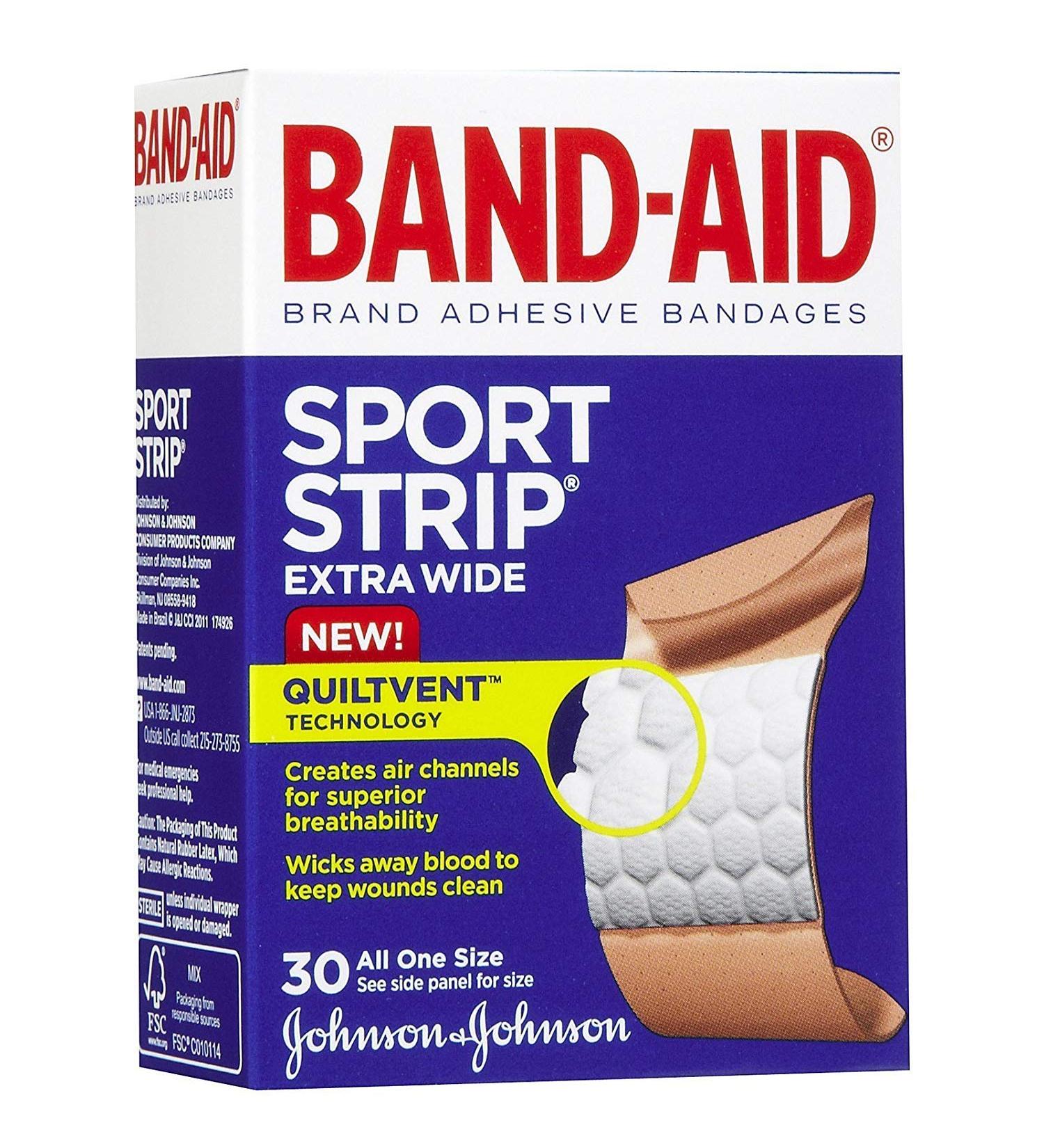 Band-Aid Sport Strip Extra Wide Adhesive Bandages All One Size - 30 ct Pack of 4