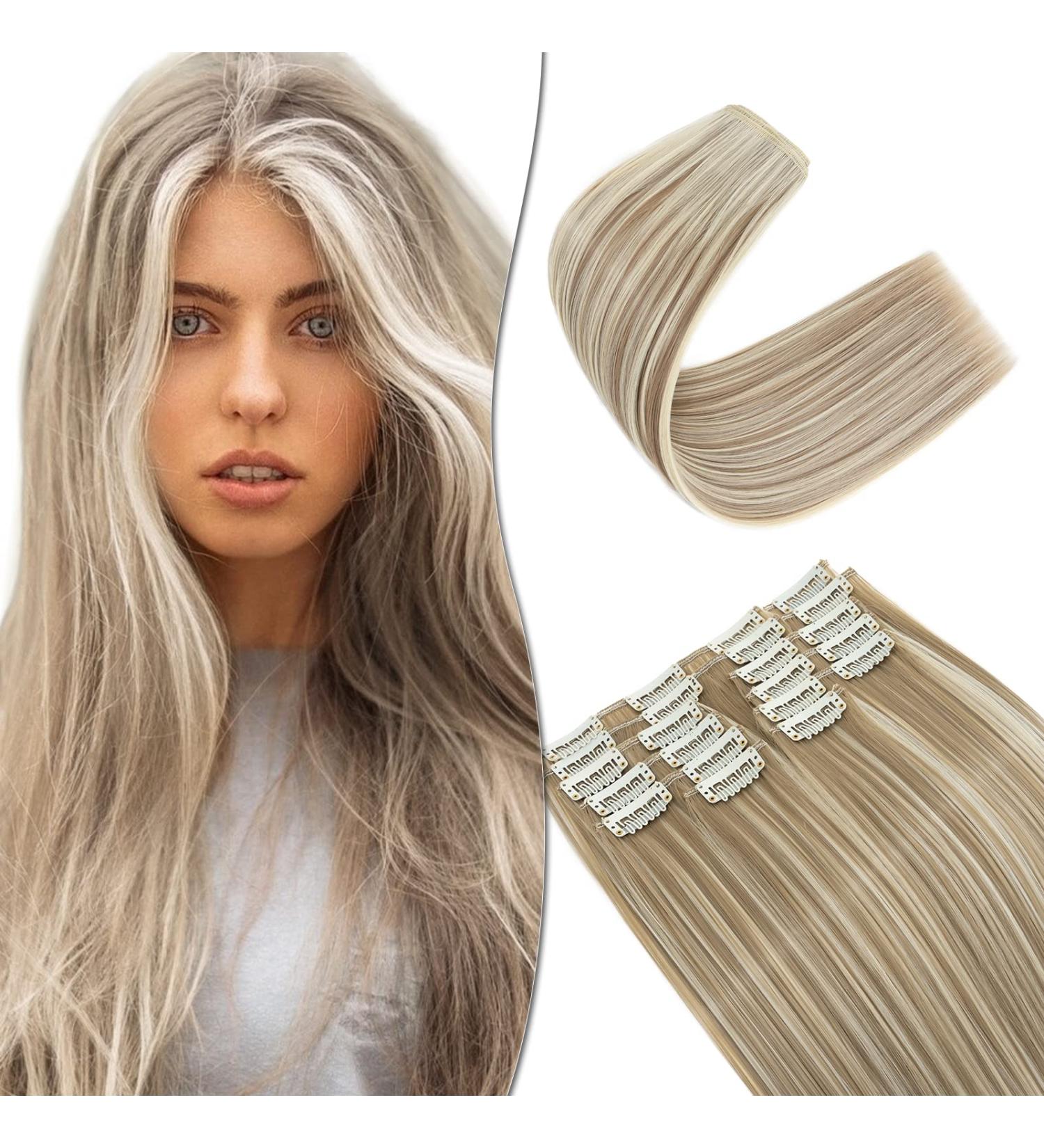 SEGO 12 Tressen Clip-In Hair Extensions | Real Hair Full Head 55cm 180g | Affordable Sand Blonde & Light Blonde Options - Buy Online on GoSupps.com