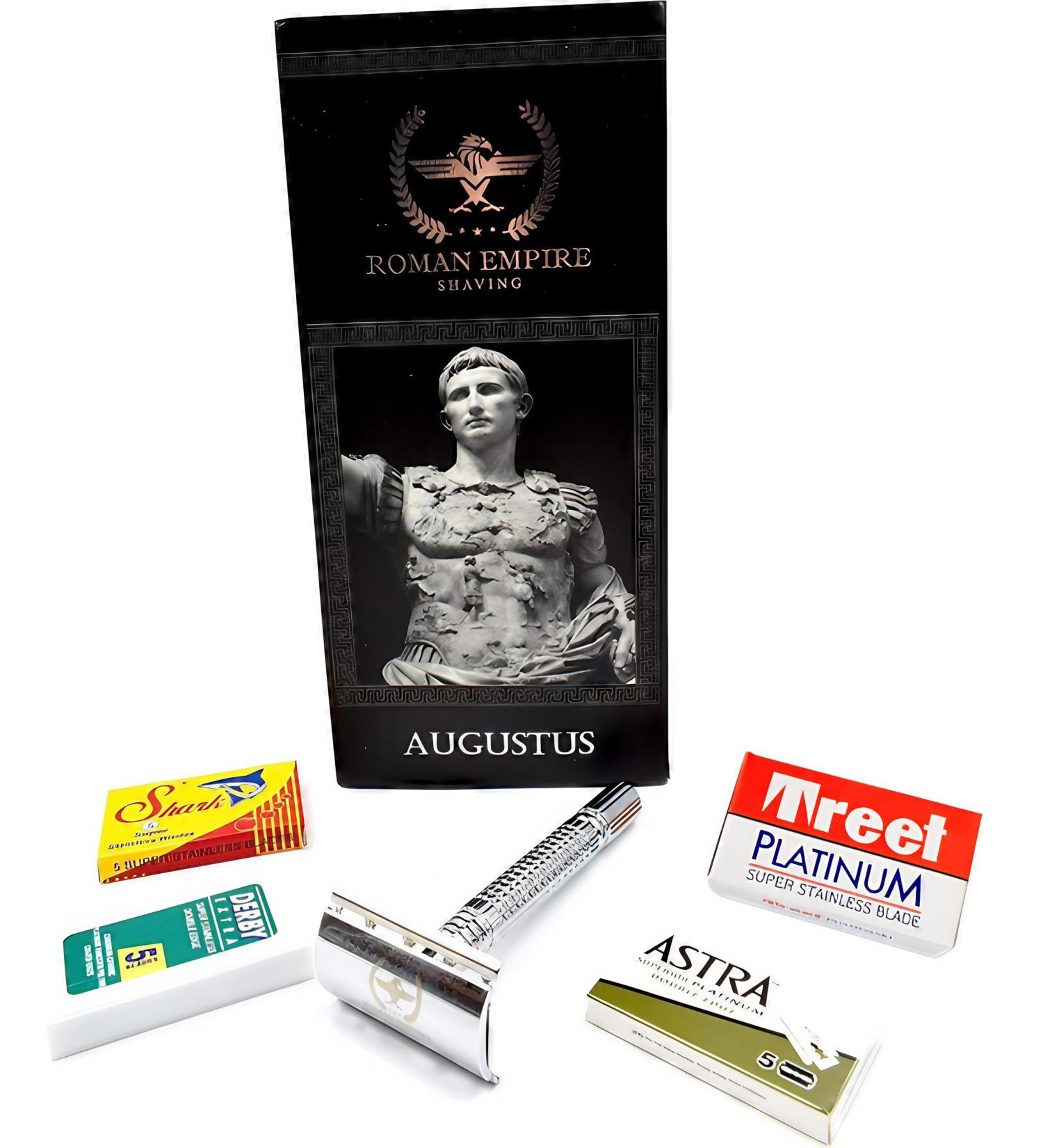 Roman Empire Shaving Razor Hobel Augustus - Elegant Safety Razor Set for Men & Women | Includes 20 Astra Derby Shark Treat Blades - Premium Wet Shaving Experience - Buy Online on GoSupps.com