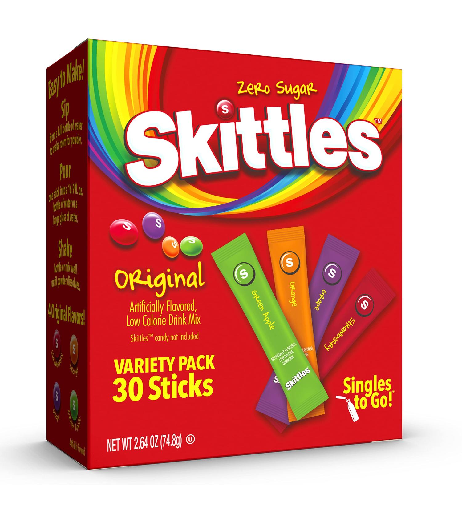 Skittles Singles To Go Variety Pack - 30 Count, Zero Sugar, Low Calorie Drink Mix - Green Apple, Strawberry, Grape, Orange - Original Flavors, 1 Box - Buy Online on GoSupps.com