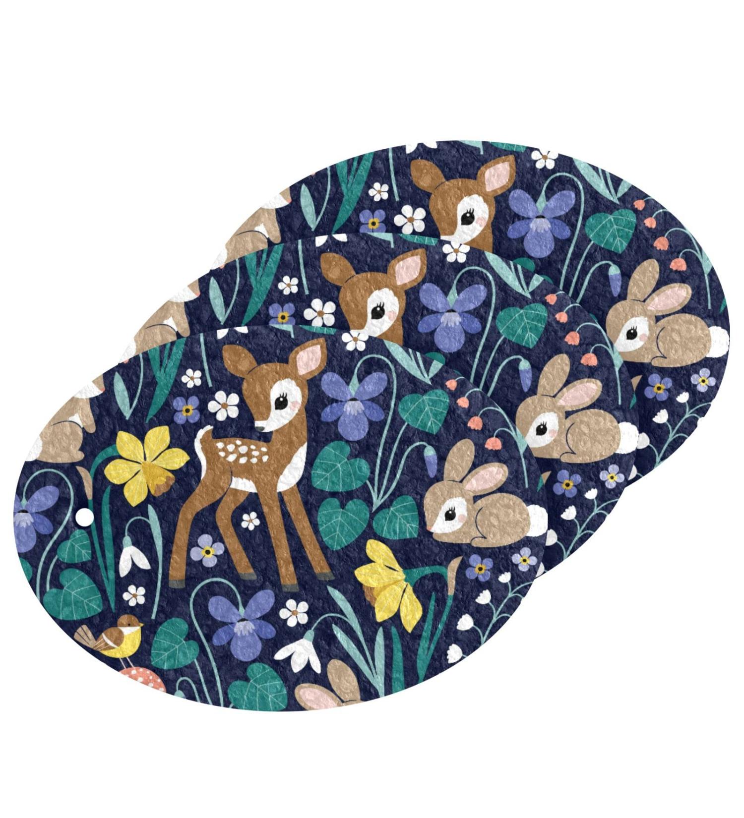 3-Pack Cleaning Kitchen Sponges Oval Cute Deer Rabbit Kitchen Cellulose Dishwashing Wood Pulp Cotton - Buy Online on GoSupps.com