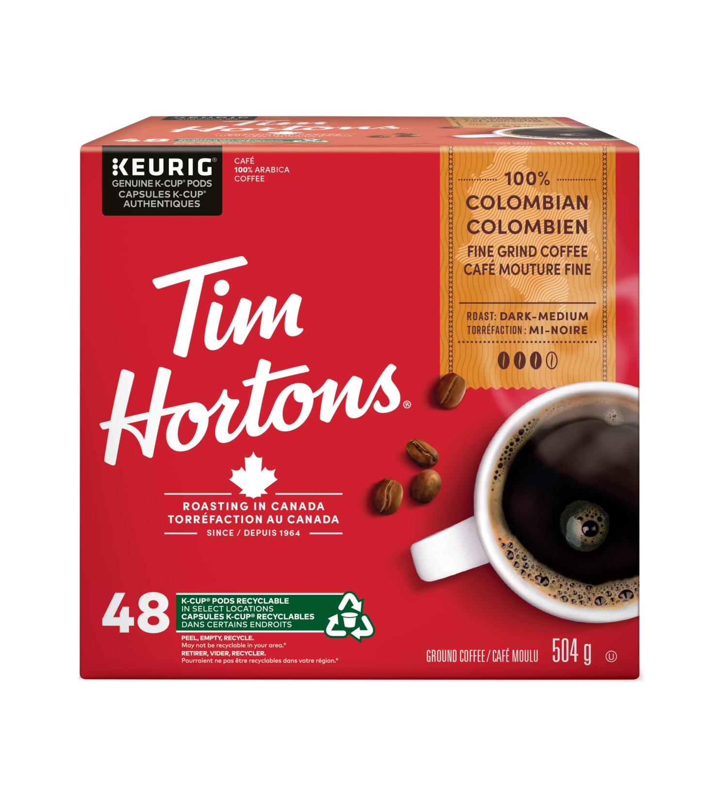 Tim Hortons Colombian Coffee Single Serve Keurig K-Cup Pods Medium Roast 48 Count Coffee Colombian 48 count (Pack of 1) - Buy Online on GoSupps.com