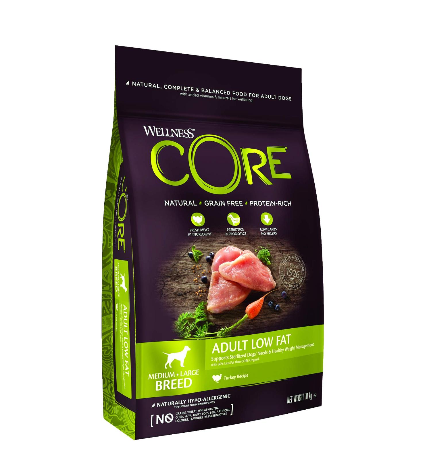 Wellness Core Low Fat Dry Dog Food for Large and Medium Breeds Low in Fat Natural and Grain-Free Turkey 10 kg - Buy Online on GoSupps.com