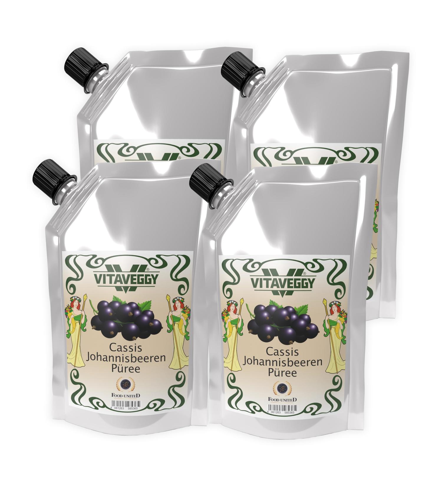 Vitaveggy Cassispuree 4x1kg - Pure Blackcurrant Fruit Puree | No Preservatives or Aroma | Ideal for Juice & Smoothies | Food-United - Buy Online on GoSupps.com