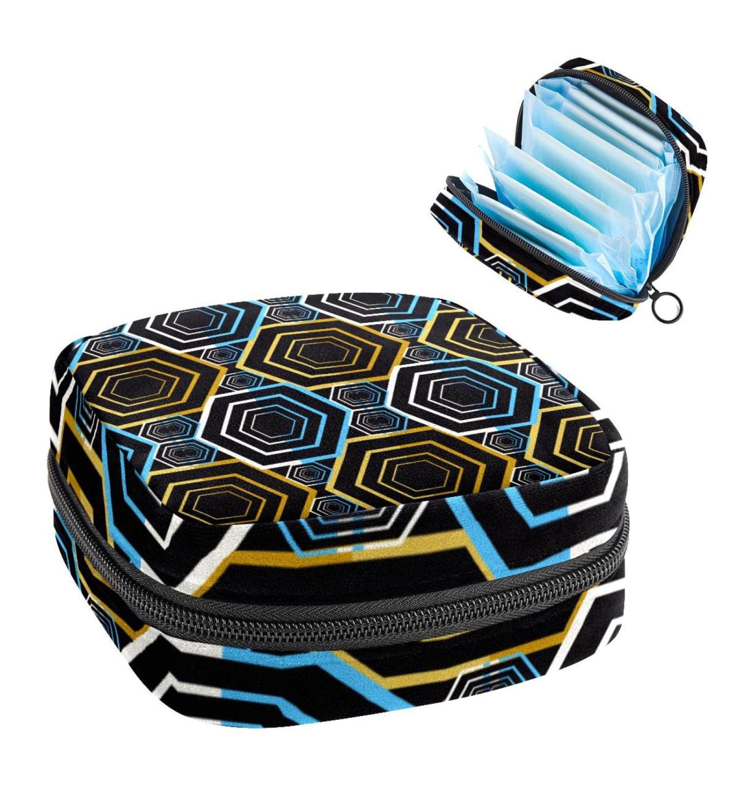 Geometric Hexagonal Rhombus Sanitary Napkin Storage Bag - Portable Period Pouch for Women & Girls - 1Pcs Multi-colored - Buy Online on GoSupps.com