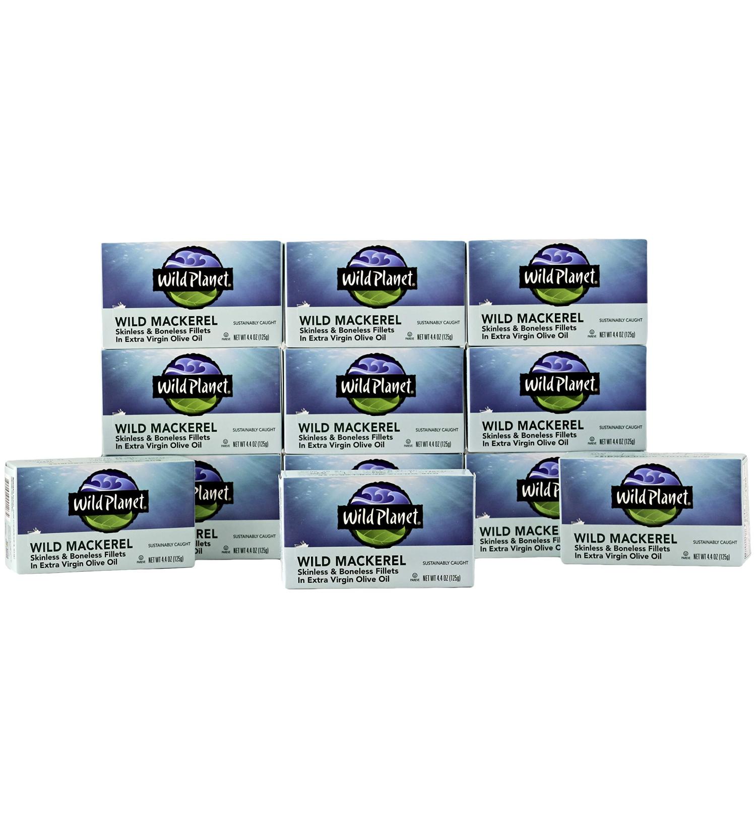 Wild Planet Wild Mackerel Fillets in Organic Extra Virgin Olive Oil | Skinless & Boneless | 4.4 oz (Pack of 12) | Mercury Tested - Buy Online on GoSupps.com