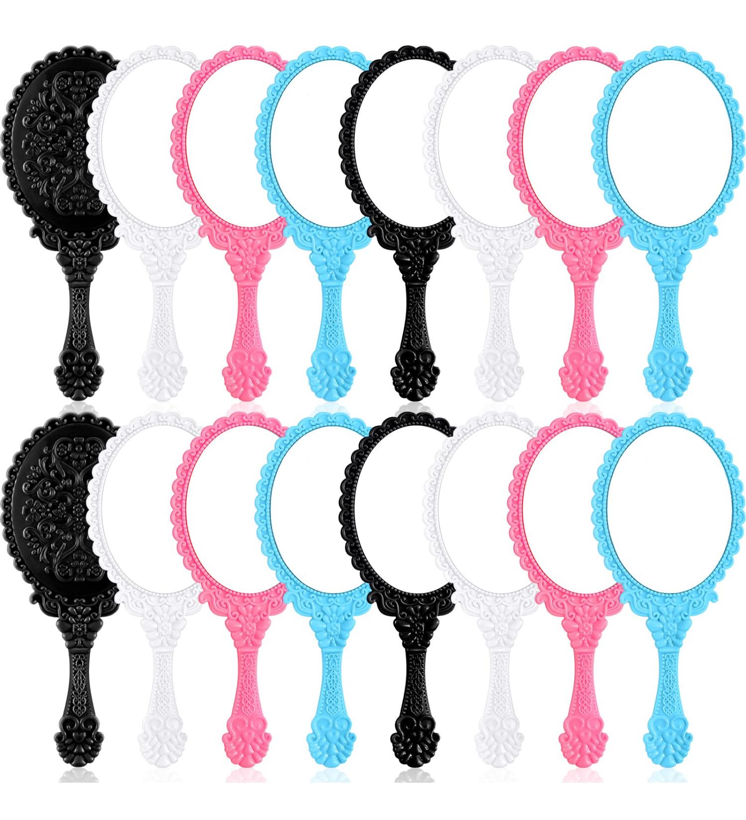 Yalikop 16 Pcs Retro Hand Held Mirrors - Vintage Oval Decorative Makeup Set for Girls (Black/White/Blue/Pink) - Buy Online on GoSupps.com