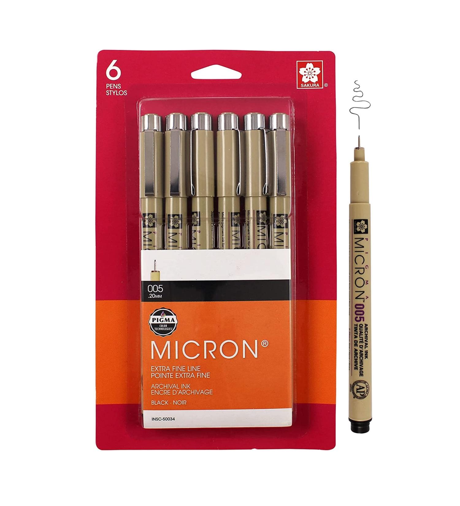 Sakura Pigma Micron Fineliner Pens - Black Ink - 005 Point Size - 6 Pack for Writing, Drawing, Journaling - Archival Ink - Buy Online on GoSupps.com