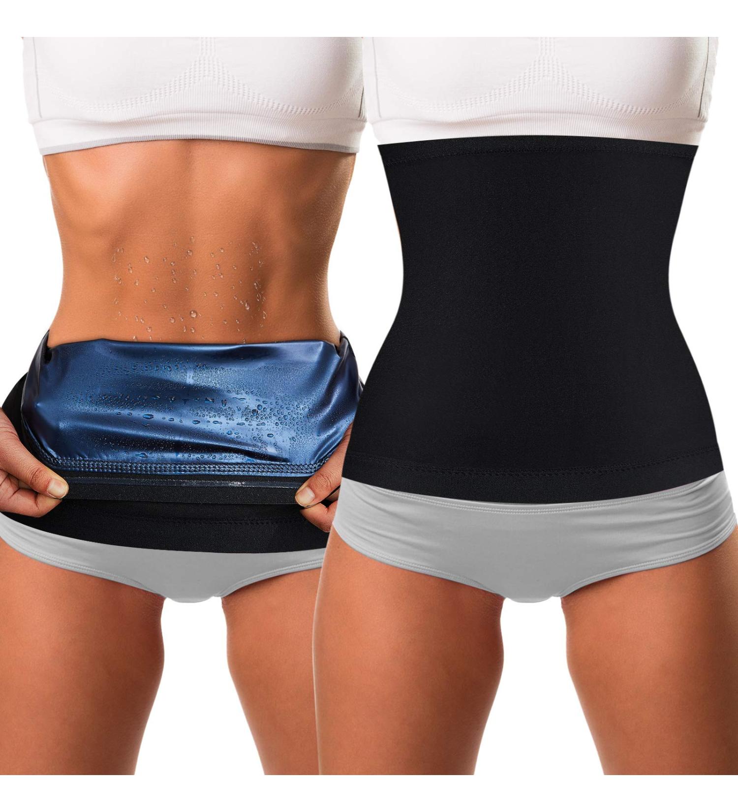 Geyoga 2-Piece Waist Trimmer Set for Women - XX-Large Sweat Wrap Trainer in Blue for Bodybuilding | Adjustable and Comfortable - Buy Online on GoSupps.com
