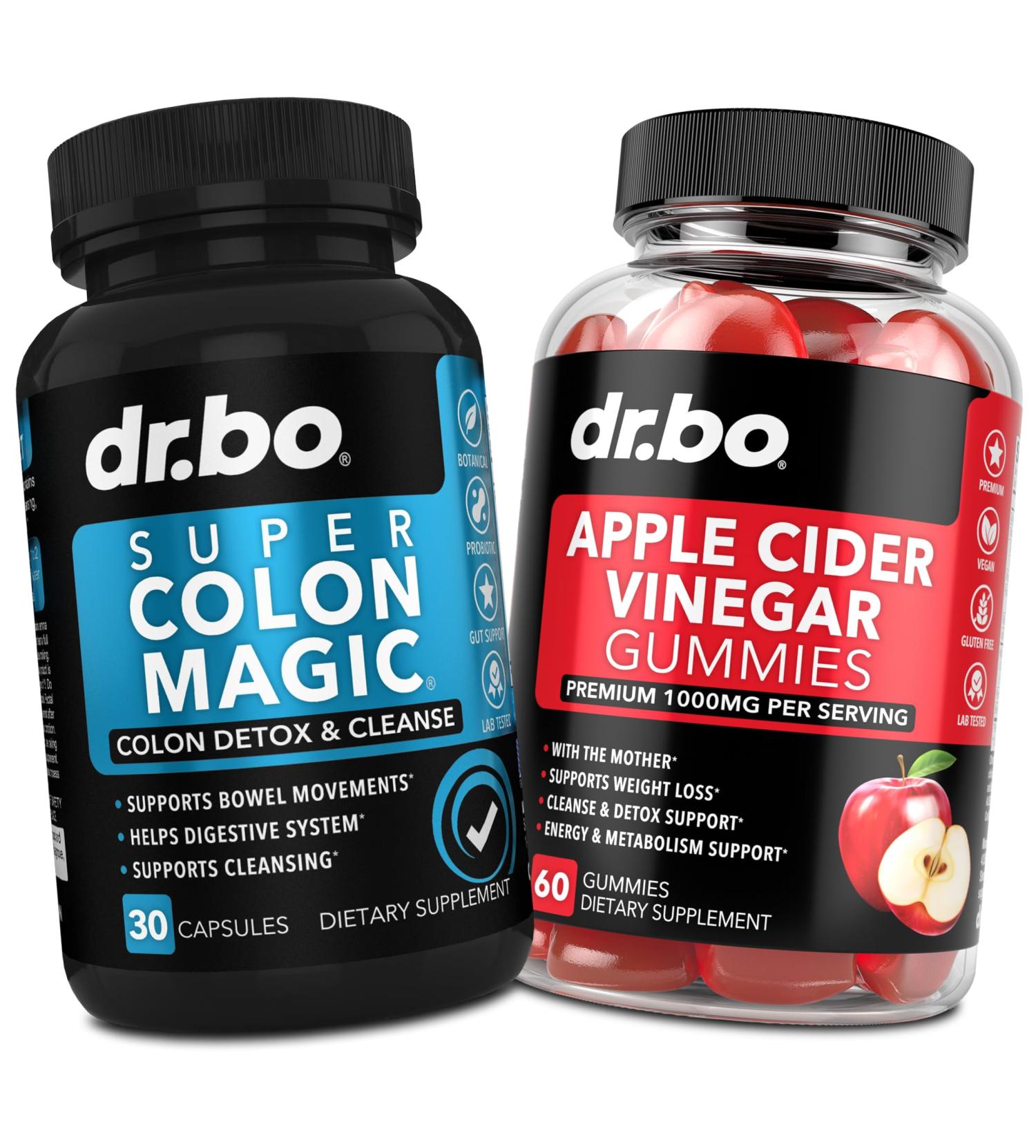 Colon Cleanser Detox & ACV Apple Cider Vinegar Gummies - 15 Day Colon Cleanse Pills Flush & Probiotic & ACV Gummies Supplements - Bowel Movement Supplements for Intestinal Stomach Bloating Gut Support - Buy Online on GoSupps.com