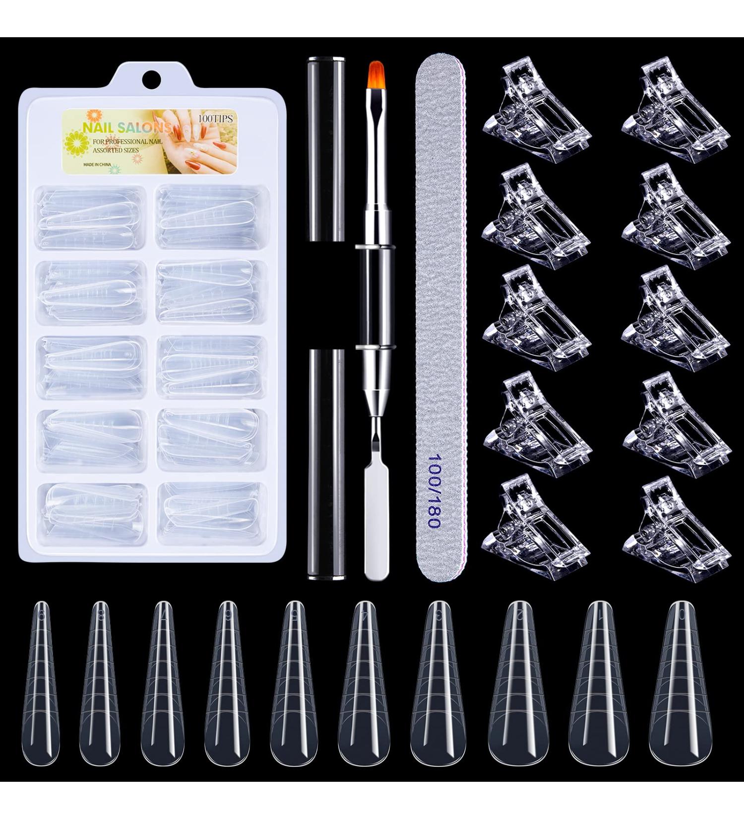 MELLIEX 100-Piece Dual Nail Forms Set - Complete Polygel Nail Shapes with Dual-Ended Brush Clips & Nail Files for Perfect UV Acrylic Nails - Buy Online on GoSupps.com