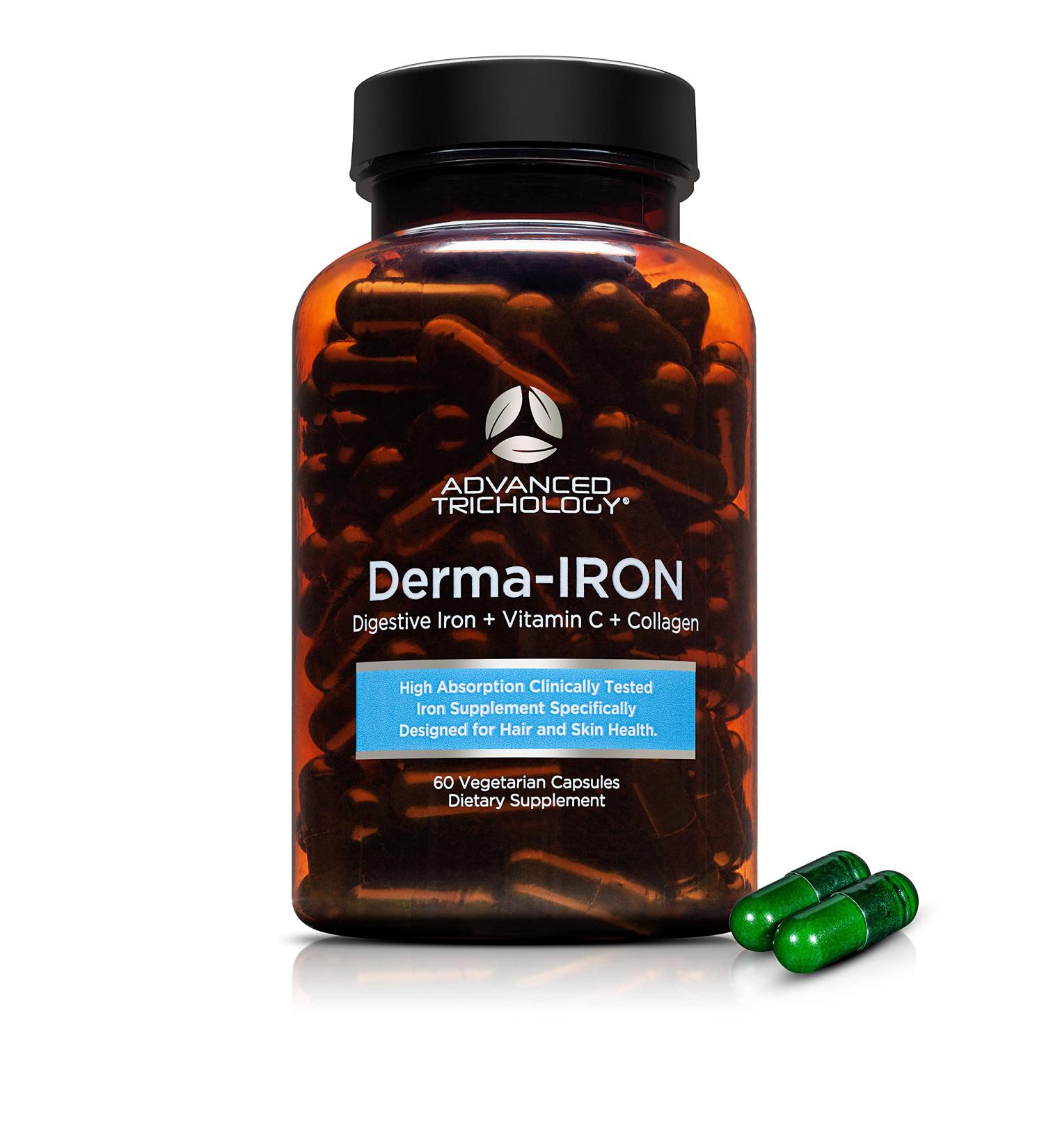 Derma-Iron Supplement with Collagen and Vitamin C - Blood Builder Pills for Hair & Skin, Supports Hair Growth and Iron Levels in Women and Men - Buy Online on GoSupps.com