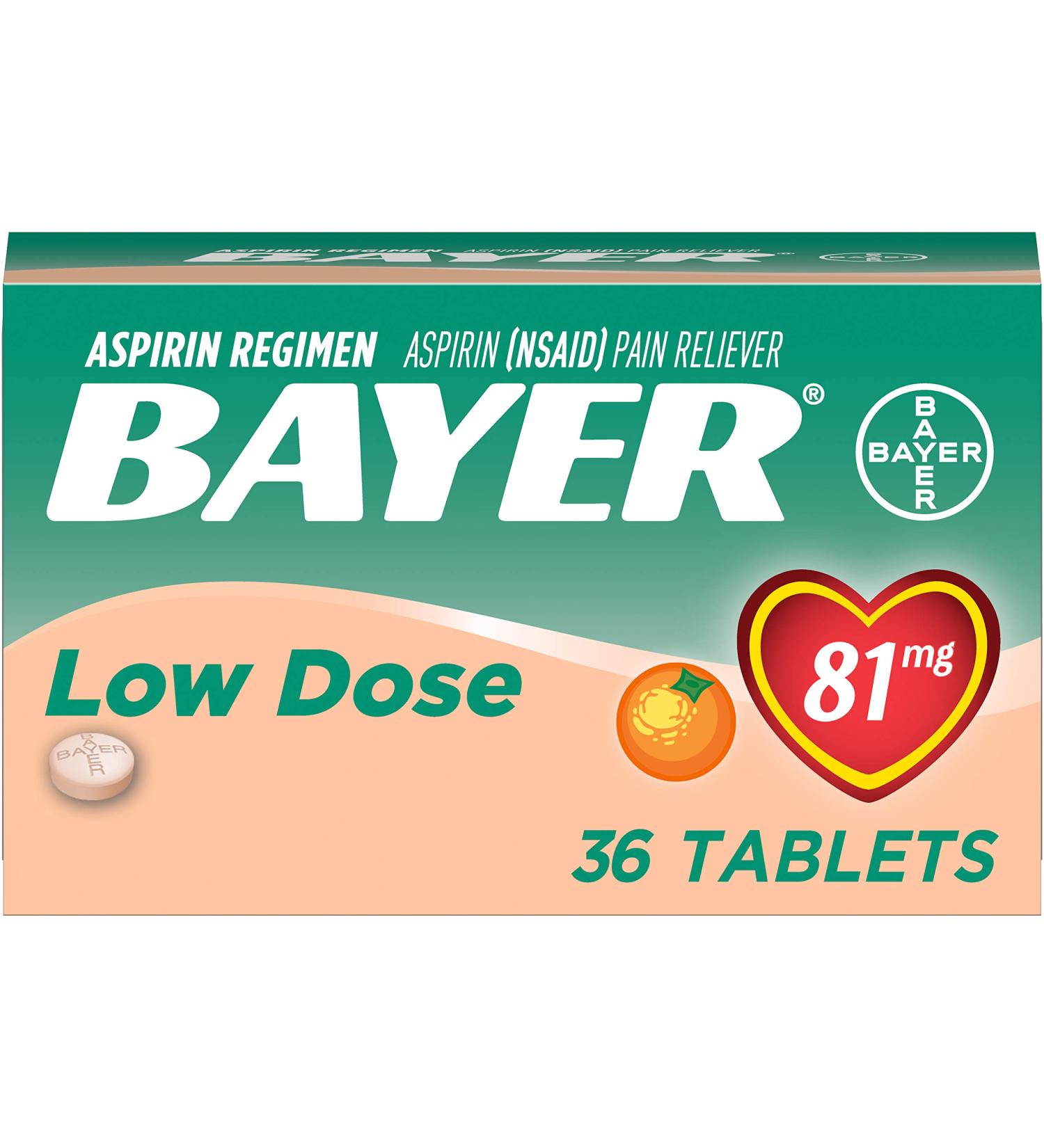 Aspirin Regimen Bayer 81mg Chewable Tablets Orange Flavor 36 Count (12 Pack) - Buy Online on GoSupps.com