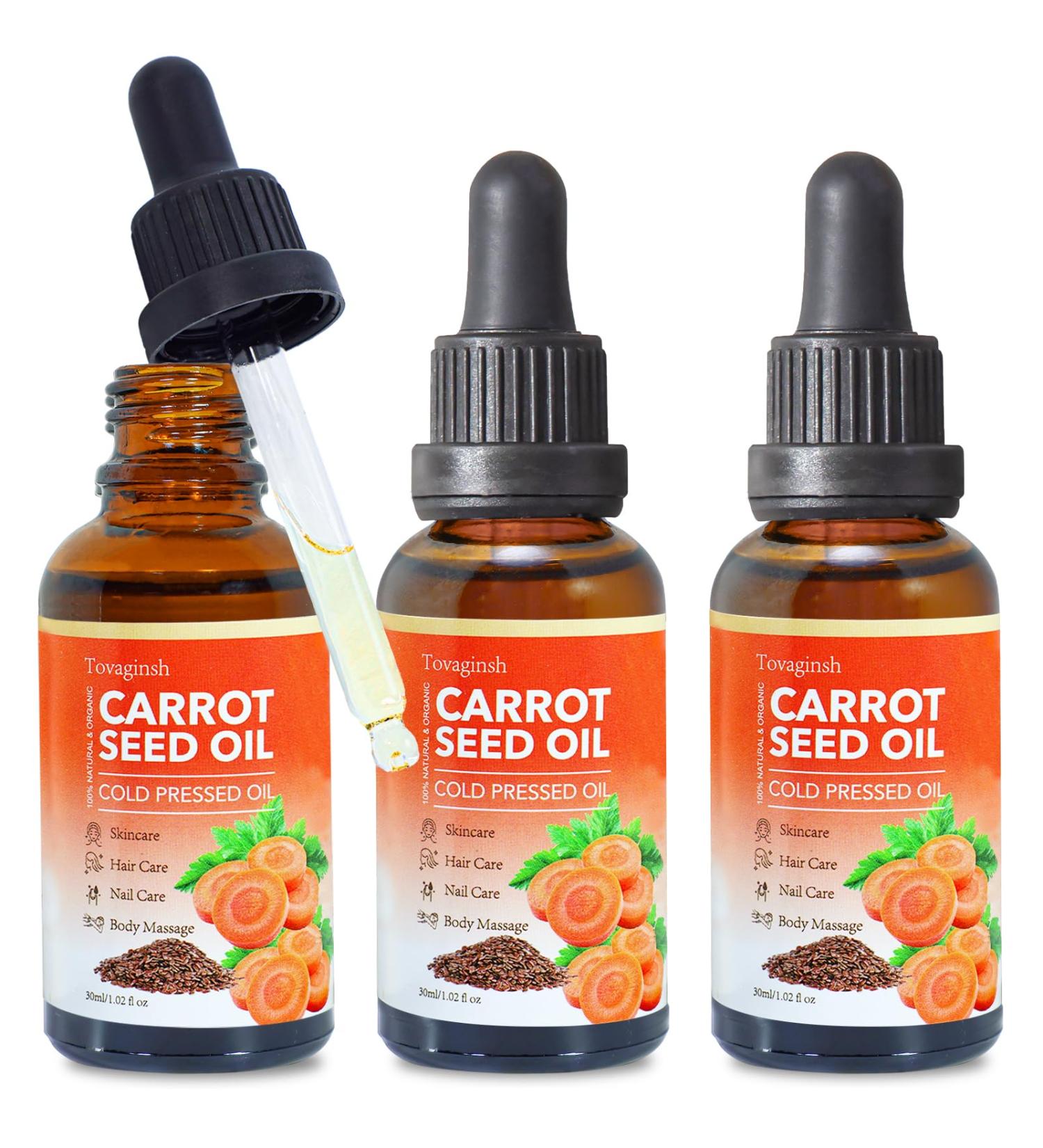 tovaginsh 3Pack Organic Carrot Seed Oil for Hair & Skin 100% Pure Natural Unrefined Duacus Carota Carrot Carrier Oil for Face and Lip Care Scalp & Body Massage - Buy Online on GoSupps.com