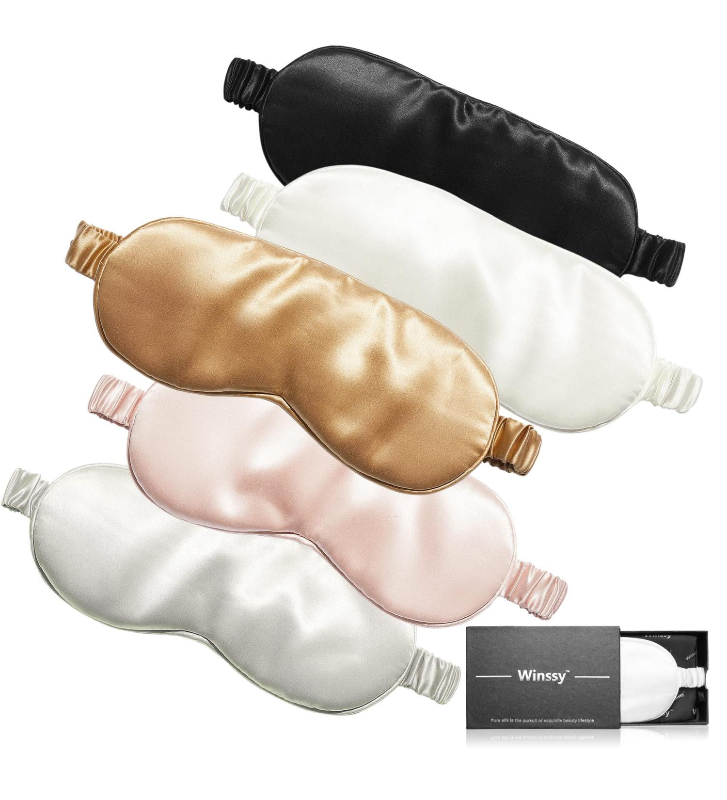2 Pack 100% Pure 6A Mulberry Silk Sleep Mask for Sleeping - Adjustable Blindfold with Elastic Strap Headband - Natural Cosy 22 Momme Real Silk - White&White - Buy Online on GoSupps.com