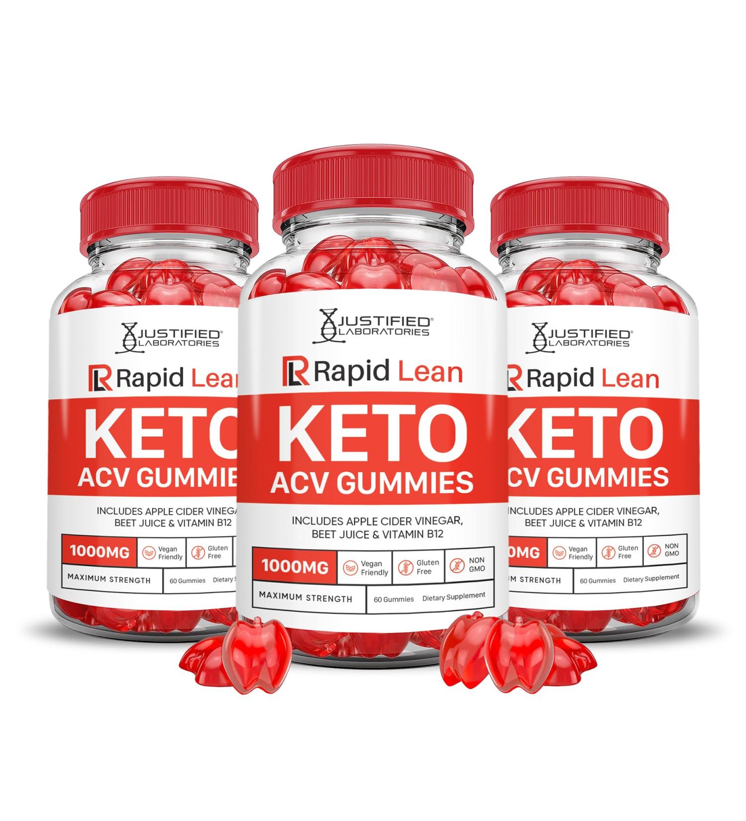 Rapid Lean Keto ACV Gummies - 3 Pack | Advanced 1000MG Formula with Apple Cider Vinegar Pomegranate & Beet Juice - Vegan Non-GMO - 180 Gummies for Weight Loss - Buy Online on GoSupps.com