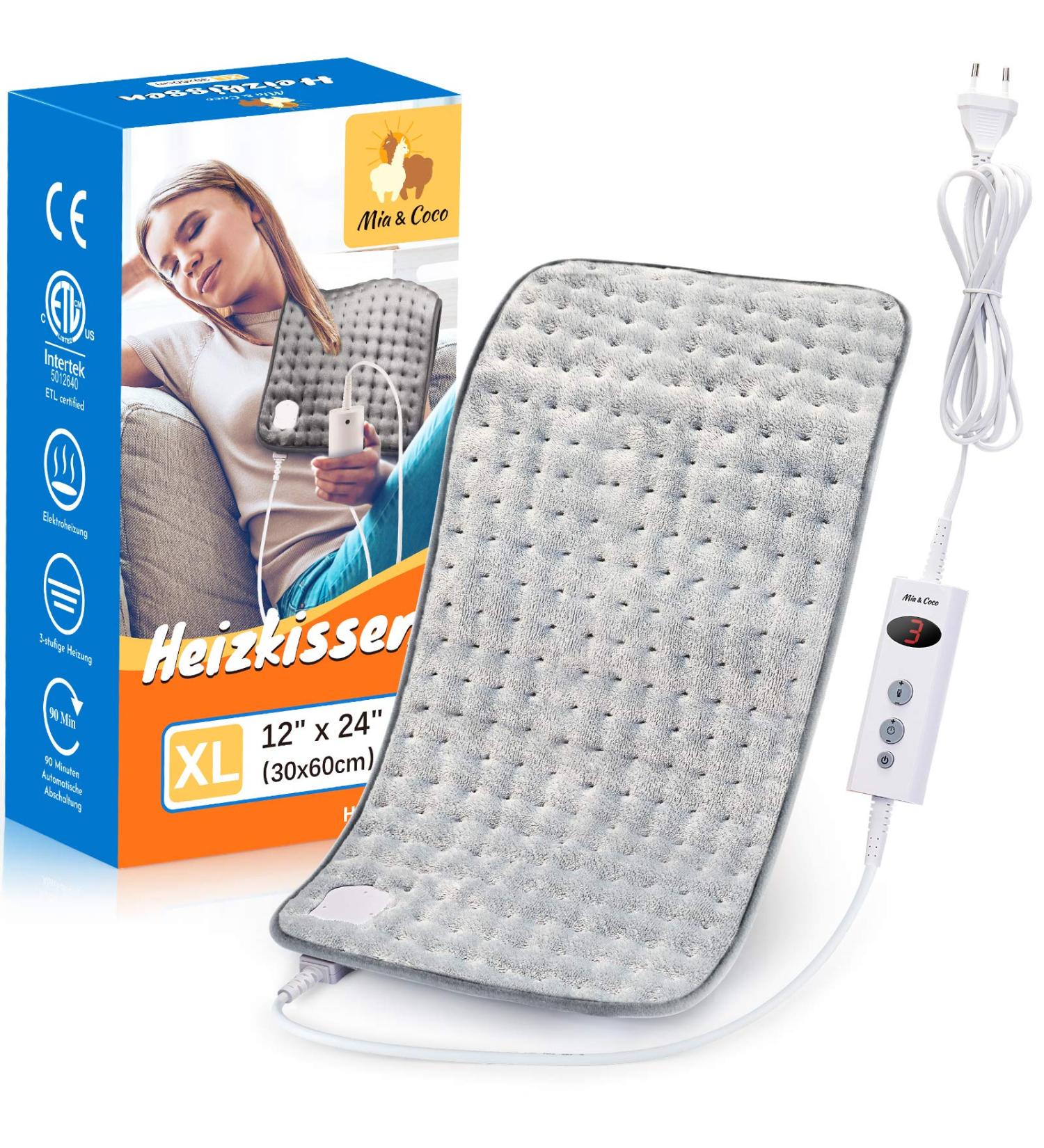 Mia & Coco Heating Pillows Automatic Switch-Off 10 Temperature Levels & Quick Heating 30x60cm Comfort Gray for Back & Neck Relief - Buy Online on GoSupps.com