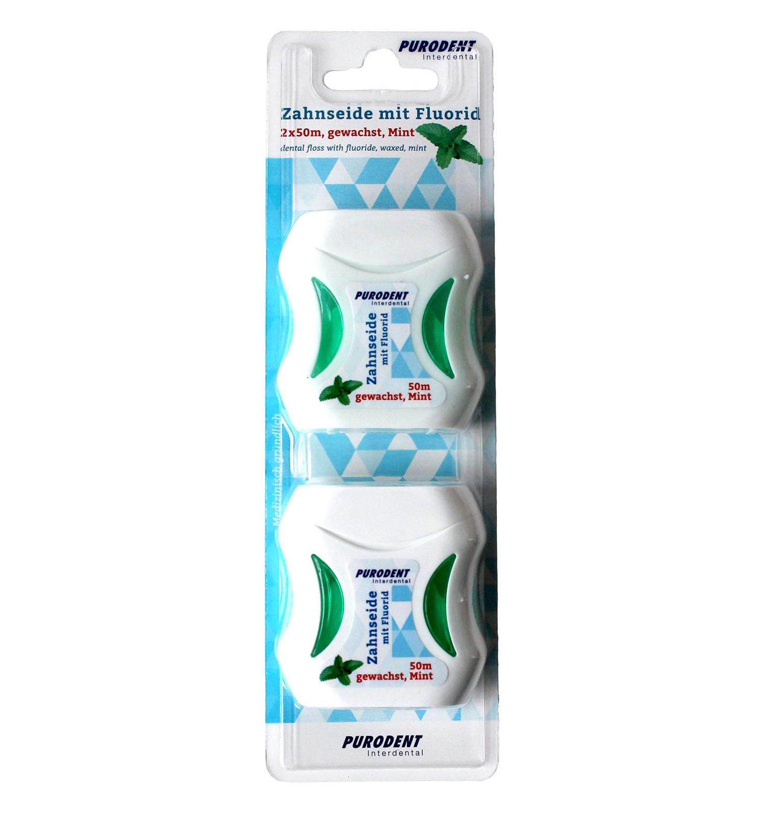 Purodent 7036 waxed dental floss with fluoride 2 x 50 m