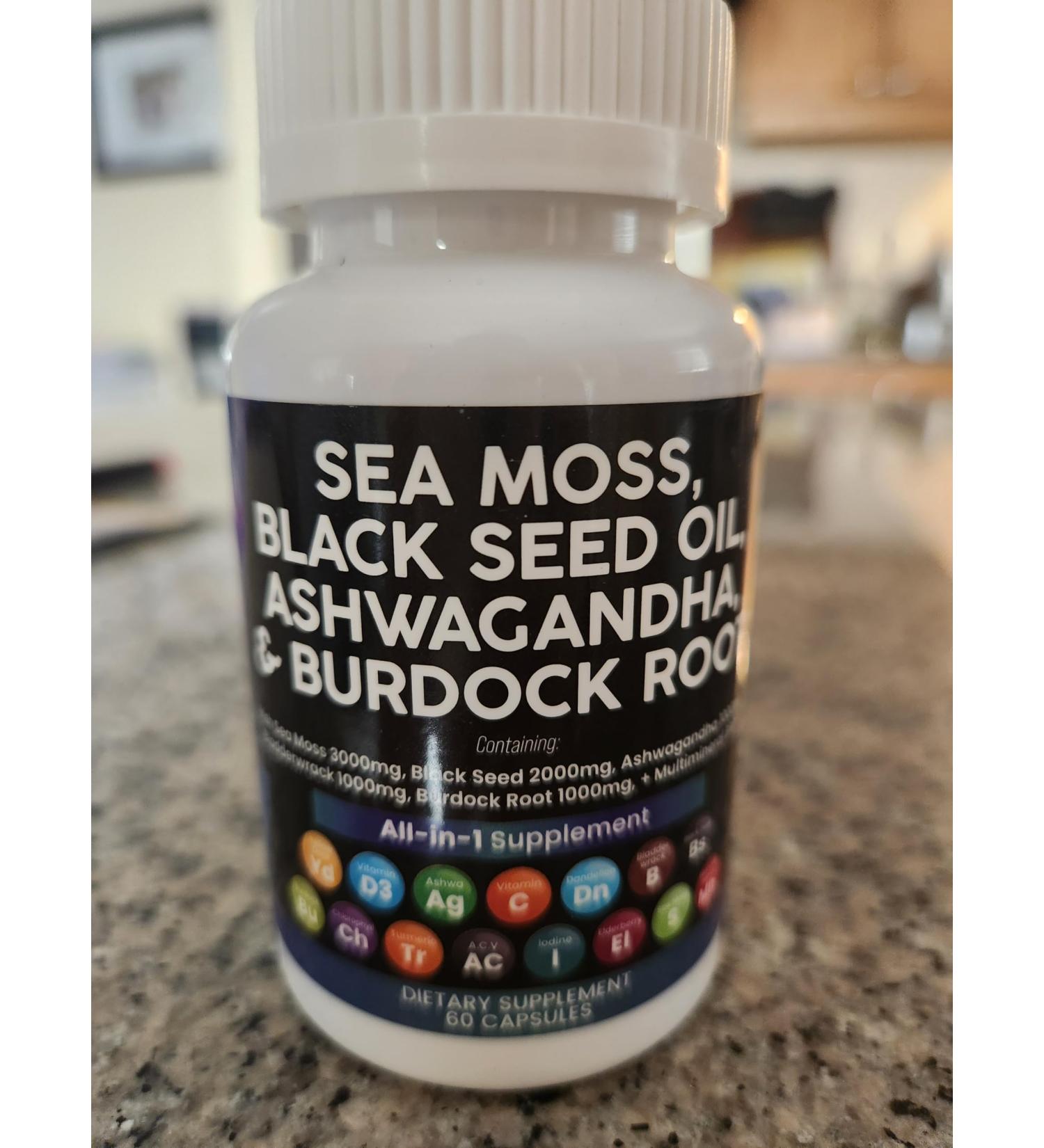 Irish SEA Moss 3000MG Black Seed Oil 2000MG AHSWAGANDHA1000 MG & Burdock Root 1000 MG