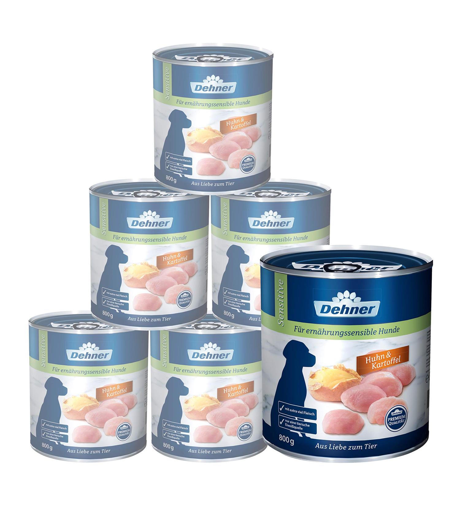 Dehner Premium dog food sensitive wet food sugar -free / grain -free for adult nutritional dogs chicken / potato 6 x 800 g can (4.8 kg) adult chicken and potatoes 800 g (6 Pack)