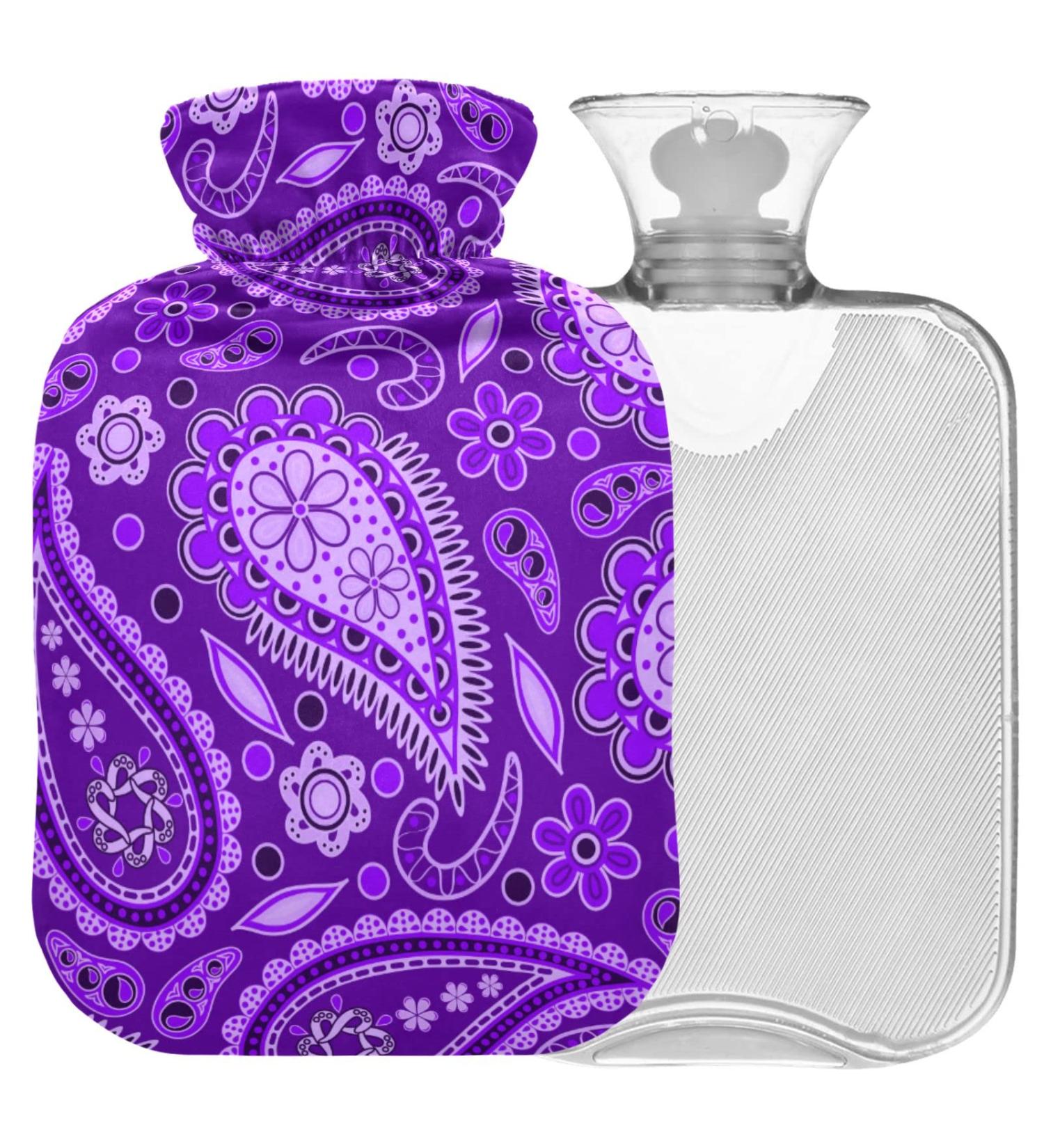 Buy Naanle Hot Water Bottle - 1L Transparent Purple Paisley Flowers for Pain Relief & Warm Therapy | Ideal for Back Hands & Feet - Buy Online on GoSupps.com