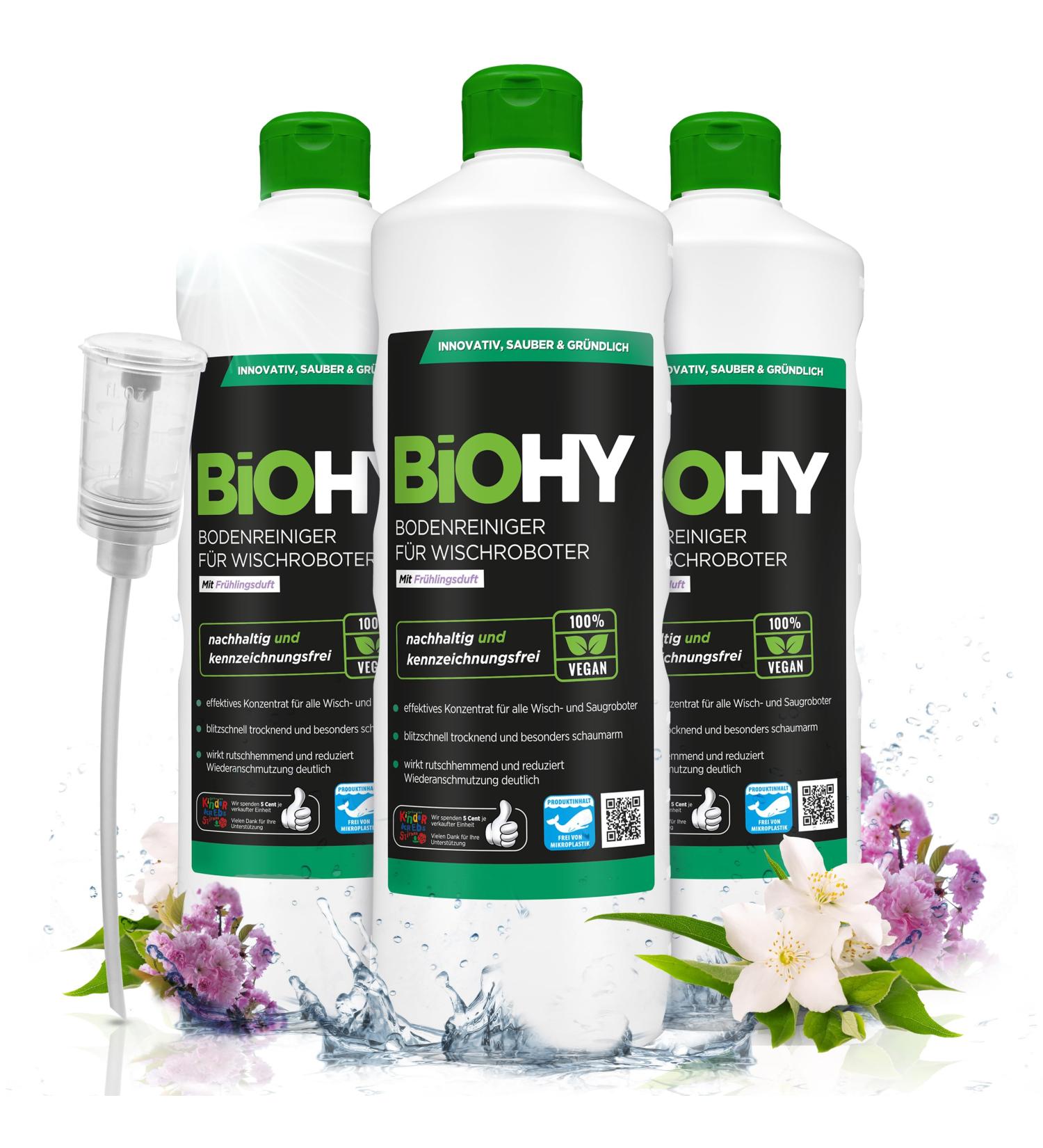 Biohy Floor Cleaner for Wiping Robots - Spring Fragrance (3 x 1L) | Eco-Friendly Strip-Free 1:200 Concentrate for All Floors - Buy Online on GoSupps.com