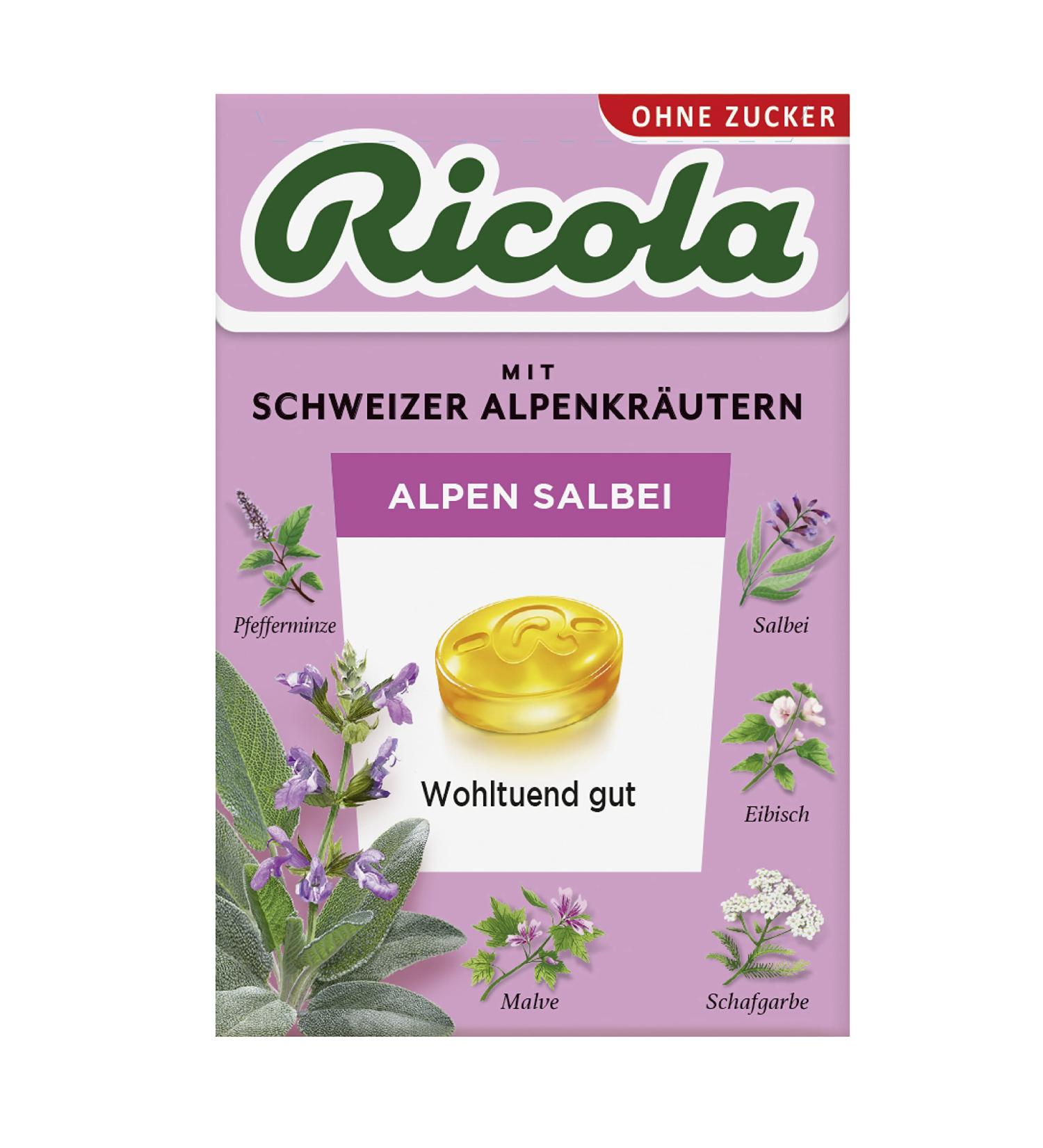 Ricola Alps Sage Herbal Candies - 50g Sugar-Free Vegan Swiss Treats with 13 Alpine Herbs & Vitamin C - Buy Online on GoSupps.com