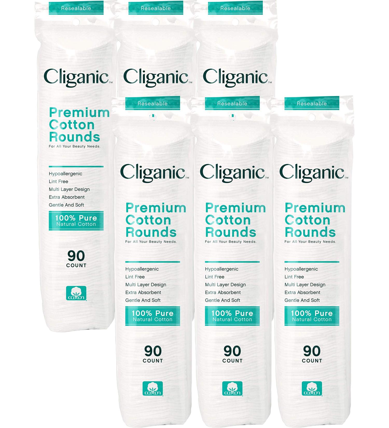 Cliganic 100% Cotton Makeup Remover Pads 540ct (6 Pack) + Cotton Rounds 90ct (6 Pack) | Premium Quality - Buy Online on GoSupps.com