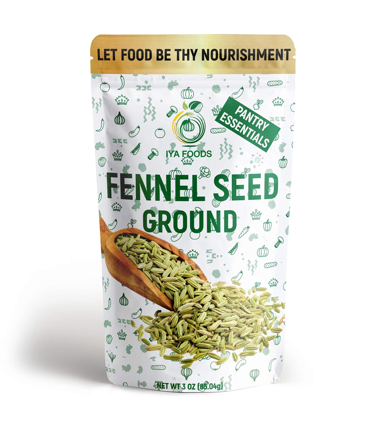 Iya Foods Fennel Seed Ground, Made from 100% Fennel Seeds. Flavorful addition to so many dishes, Used with bread, cheese, pasta, meat and more, 3 oz Pack