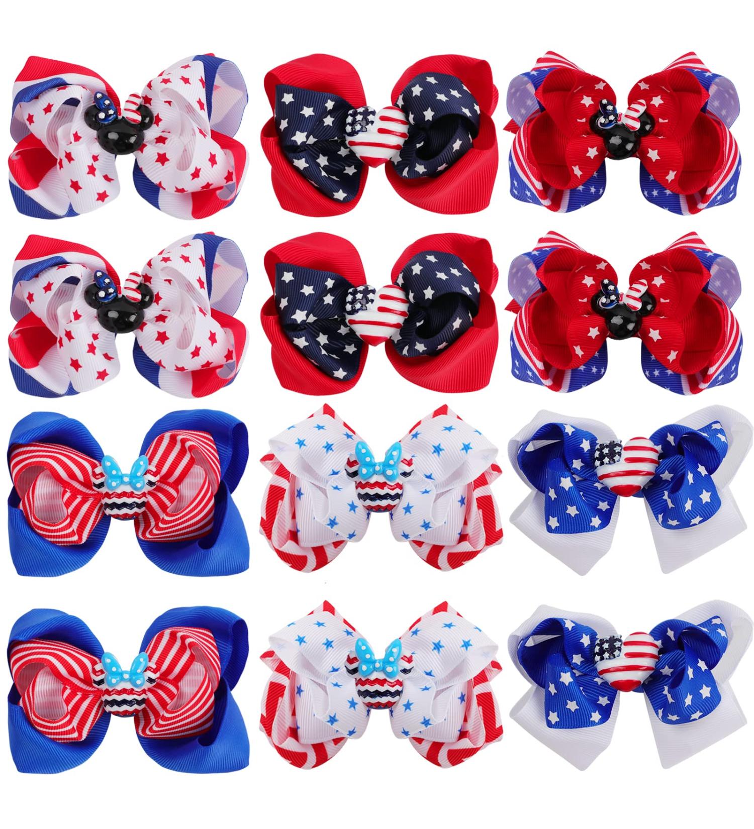 12PCS 4th of July Hair Bows Clips - Handmade America Flag Grosgrain Ribbon Girl Bows for Independence Day - Buy Online on GoSupps.com