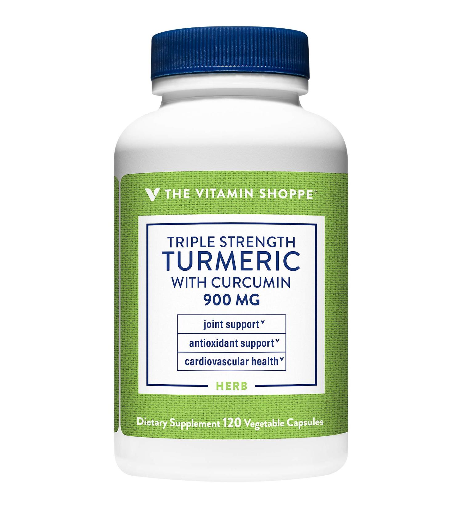 Vitamin Shoppe Triple Strength Turmeric with Curcumin 900mg - Joint Mobility & Antioxidant Support - 120 Capsules with Bioperine - Unflavored - Buy Online on GoSupps.com