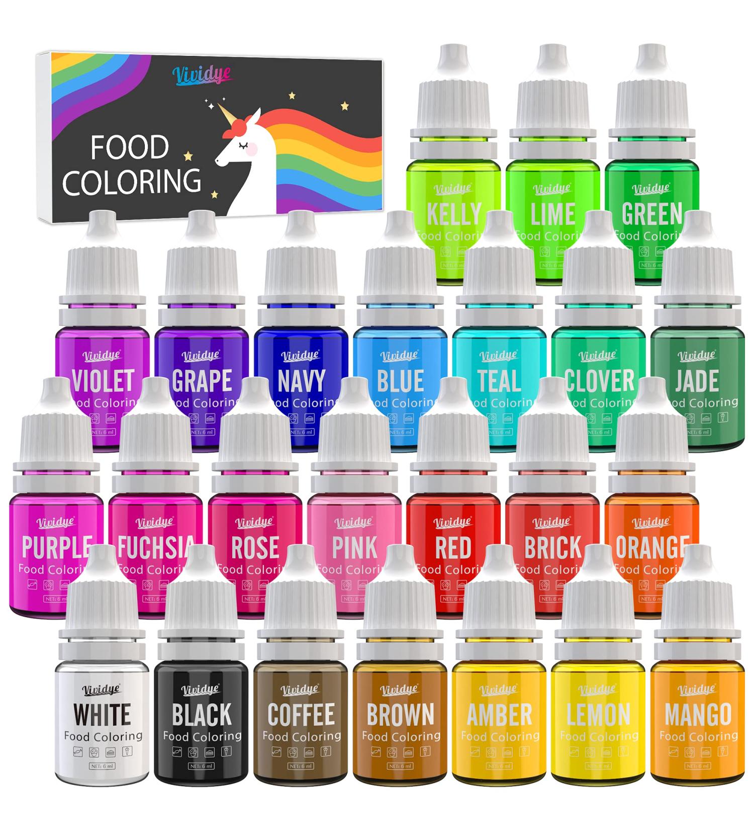 24 Vivid Colors Food Coloring Set for Baking & Cake Decorating - Liquid Tasteless Dye for Fondant, Cookies, Macarons & DIY Crafts - 0.25 fl. oz. Bottles - Buy Online on GoSupps.com