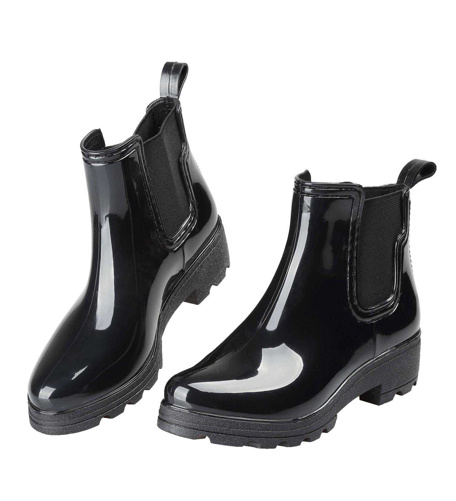 Women's Waterproof Short Rain Boots - Slip On Chelsea Booties (Black, Size 8) - Buy Online on GoSupps.com