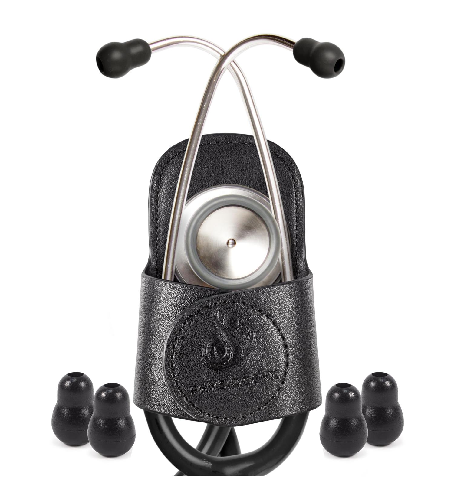 Stethoscope Holder Hip Clip with Magnetic Closure - Universal Fit Hygienic Design & Replacement Ear Tips - Obsidian Black - Buy Online on GoSupps.com
