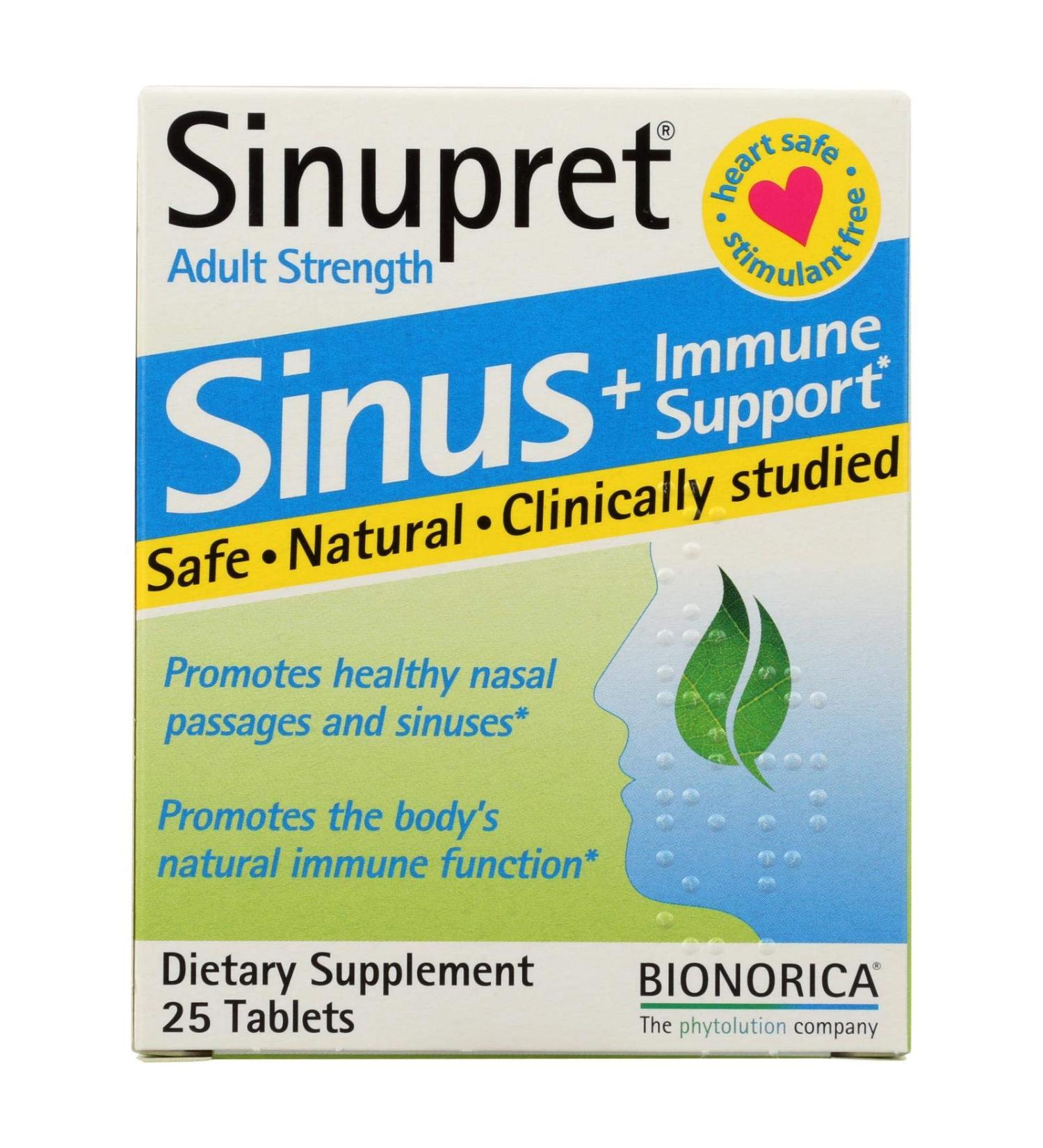 Sinupret Adult Strength Sinus + Immune Support All Natural Fast Acting Herbal Nasal Passage & Immunity Boost Supplement with Verbena & Elder Flower - 25 Tablets