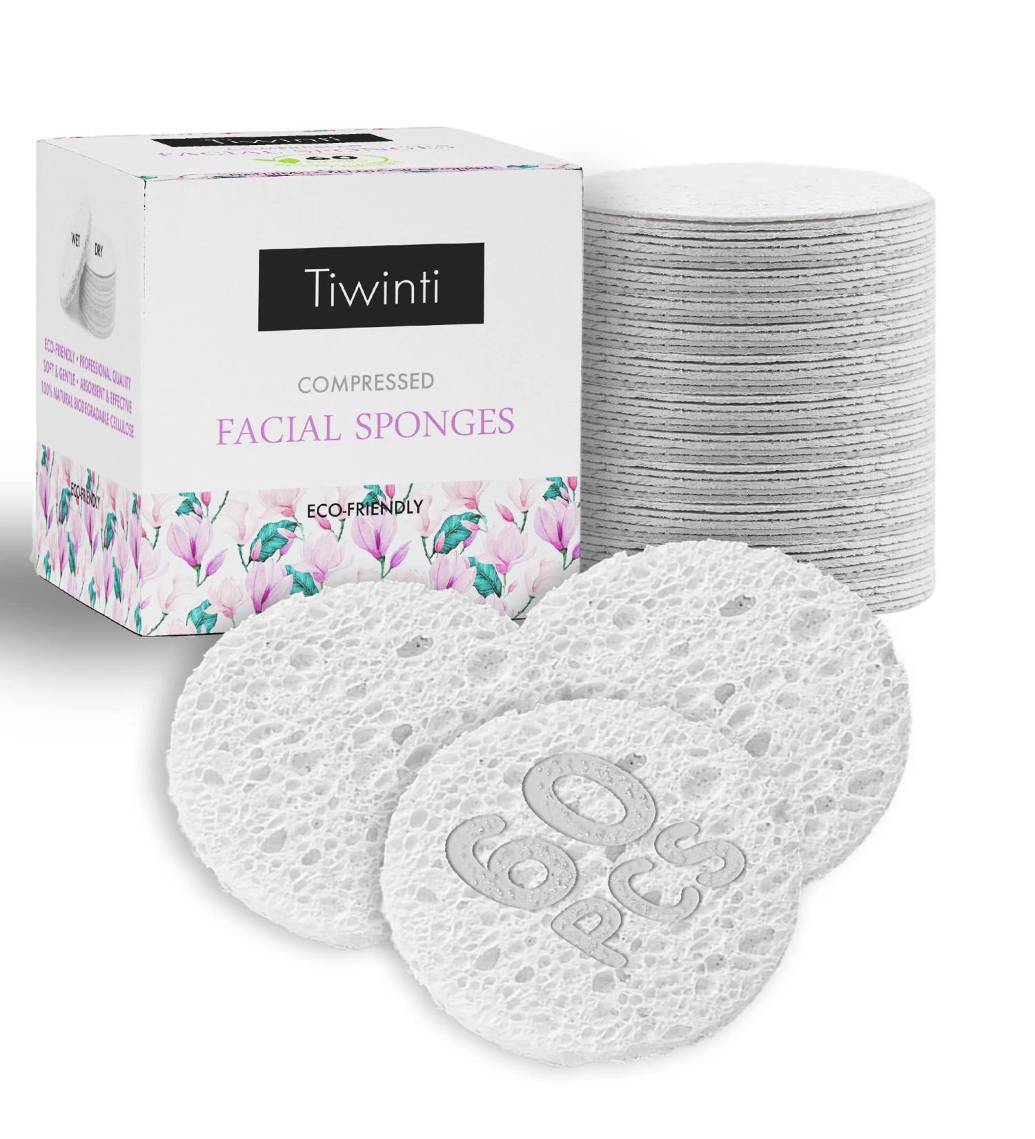 60-Count Compressed Facial Sponges | TiwinTi 100% Natural Cellulose | Makeup Removers & Exfoliators | Reusable & Travel-friendly - Buy Online on GoSupps.com