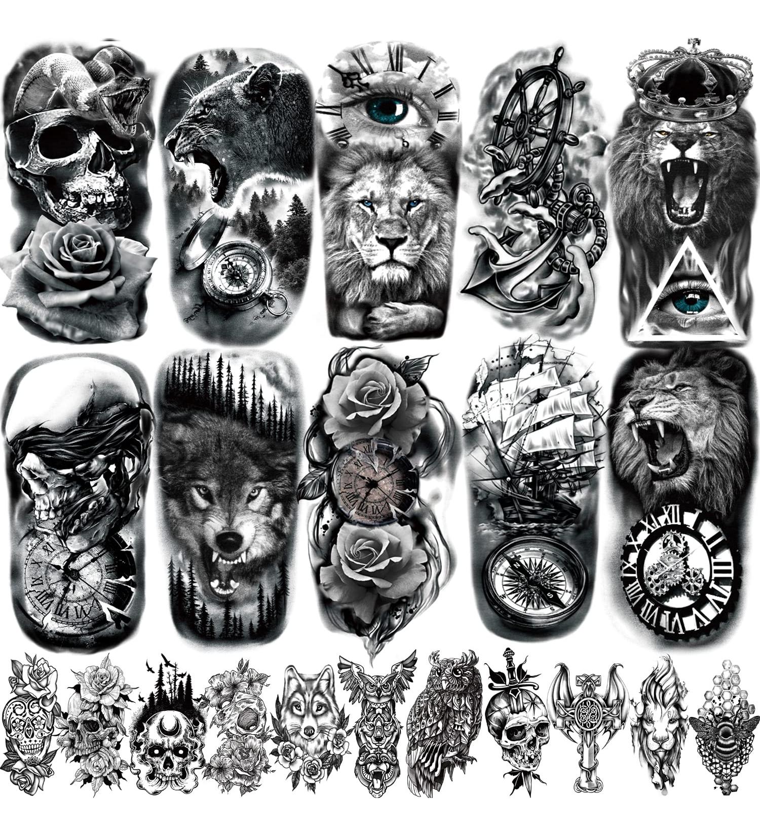 Realistic Waterproof Temporary Tattoo Stickers - Large Tiger, Lion, Skull & Skeleton Designs - 70 Sheets Half Arm Sleeve for Men & Women - Long Lasting 3D Fake Tattoos for Adults & Teens - Buy Online on GoSupps.com