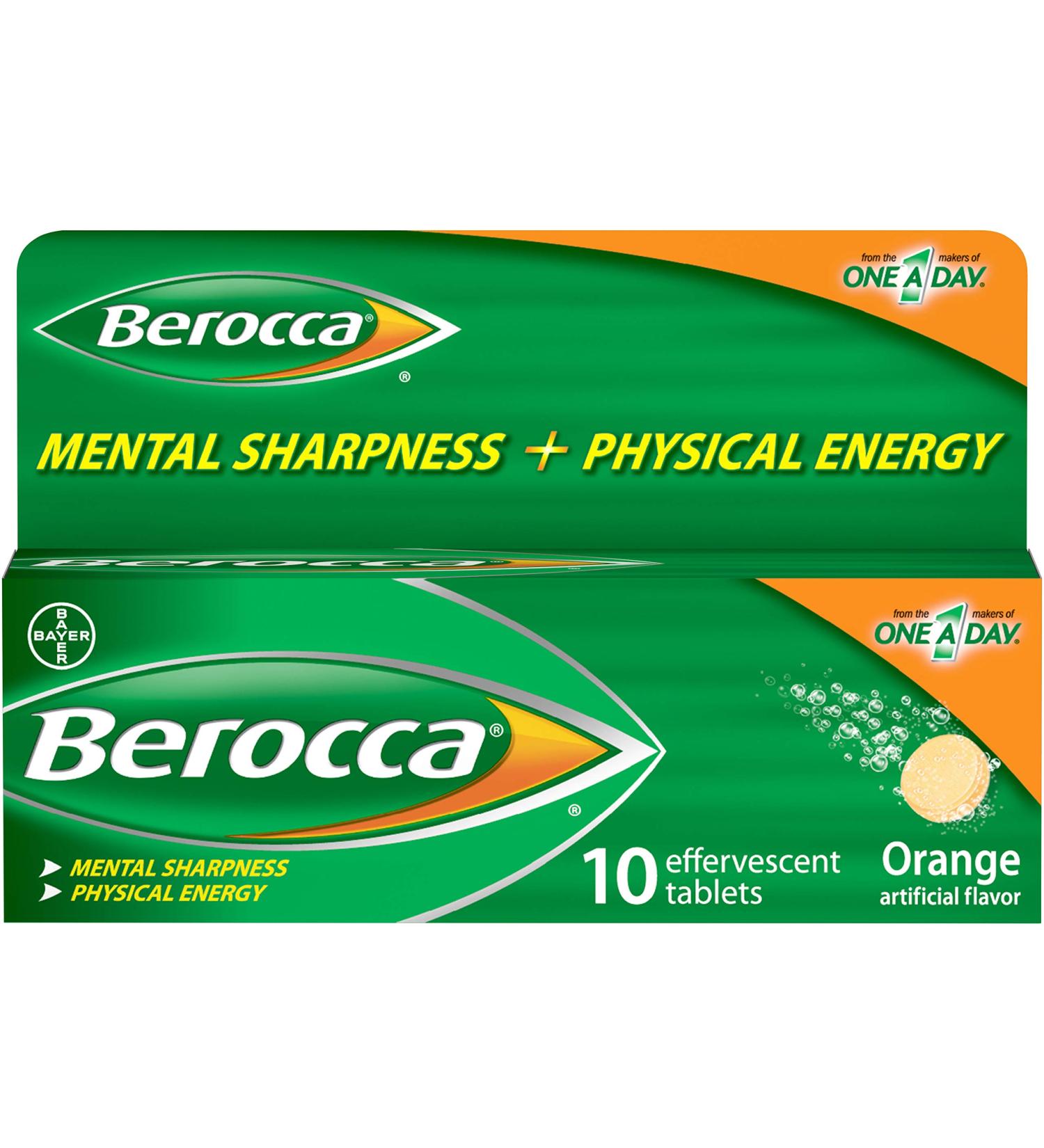 Berocca Energy Vitamin Supplement - Orange Flavor Effervescent Tablets - 10 Count - Buy Online on GoSupps.com