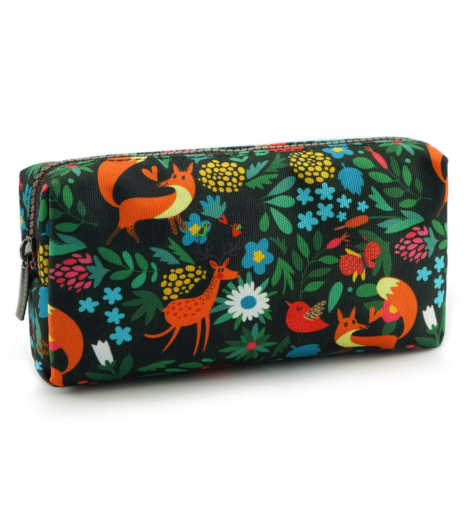 Canvas Lparkin Spring Pencil Case - Forest Animals Motif Zippered Gadget & Makeup Bag | Perfect Gift for Men & Women - Buy Online on GoSupps.com