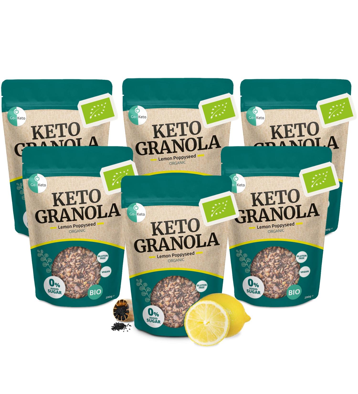 Go-Keto BIO Keto Granola Lemon Poppyseed 6x 290g - Muesli Keto for Breakfast Keto with Coconut Chips Nuts Sunflower Seeds - Buy Online on GoSupps.com