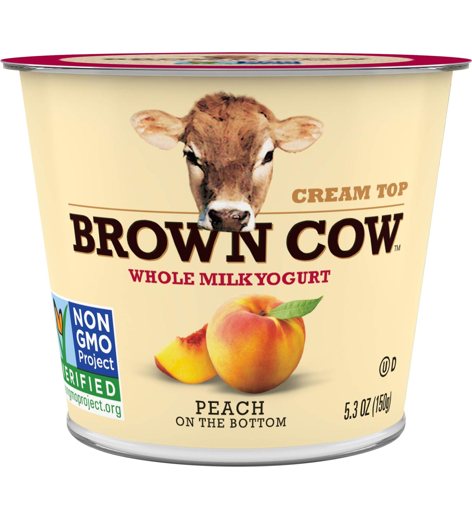 Brown Cow Cream Top Peach Whole Milk Yogurt 5.3 oz Cup - Creamy & Delicious - Buy Online on GoSupps.com
